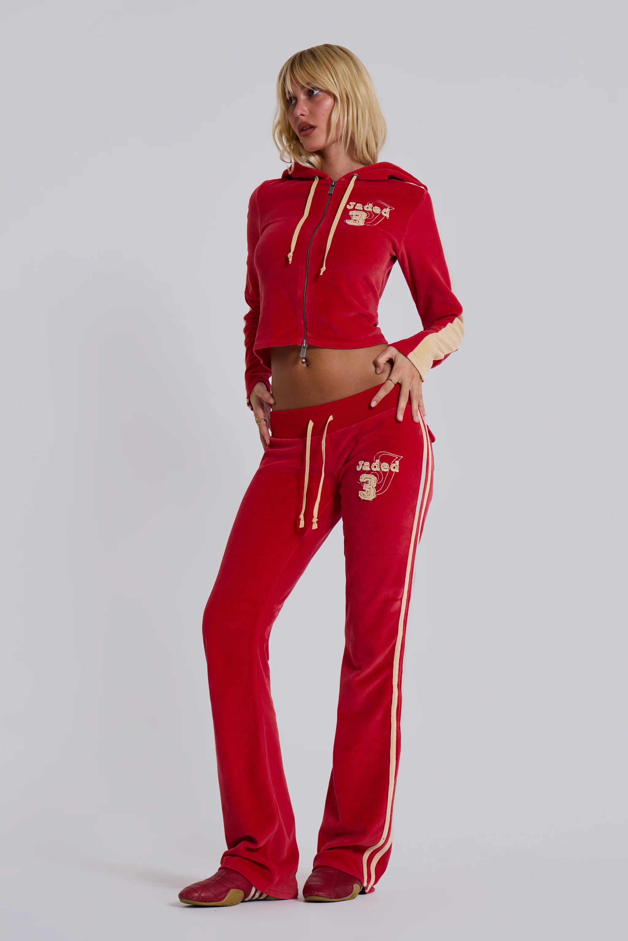 Red Three Velour Low-rise Bootcut Trousers 1 Red Three Velour Low-rise Bootcut Trousers