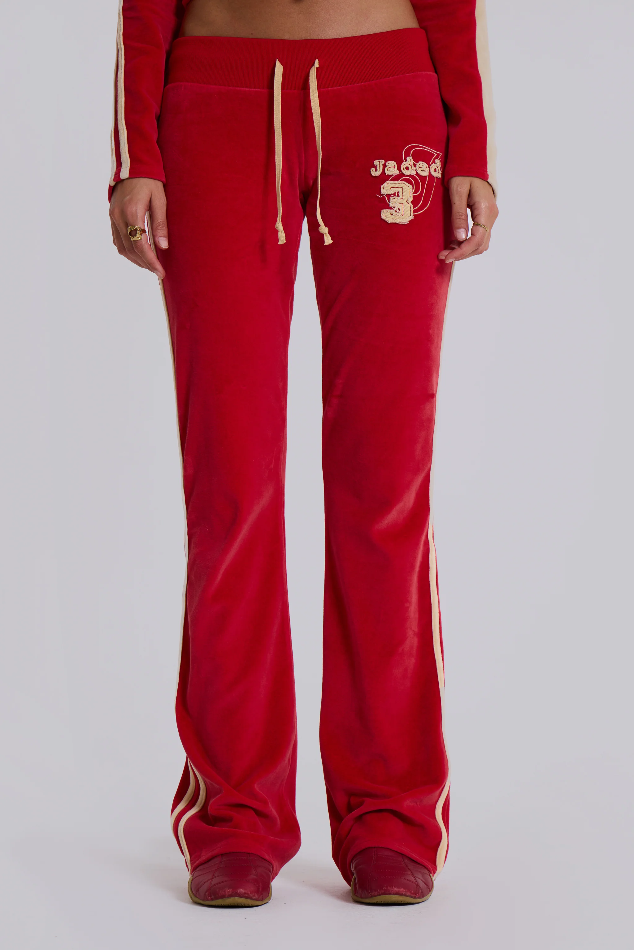 Red Three Velour Low-rise Bootcut Trousers 2 Red Three Velour Low-rise Bootcut Trousers
