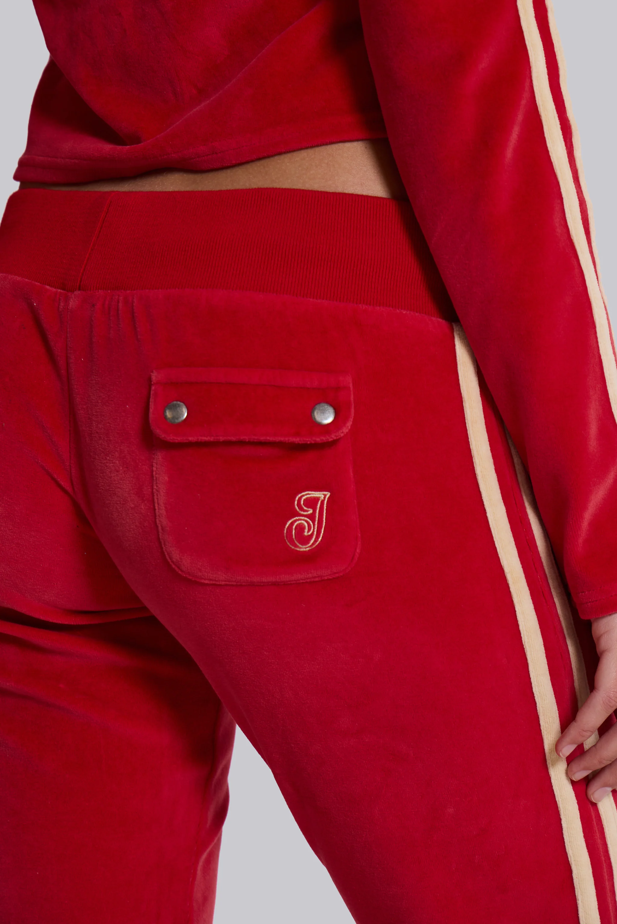 Red Three Velour Low-rise Bootcut Trousers 3 Red Three Velour Low-rise Bootcut Trousers