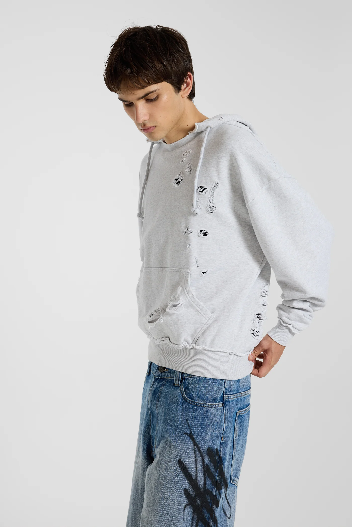 Pullover Bitten Hoodie in Grey Marl