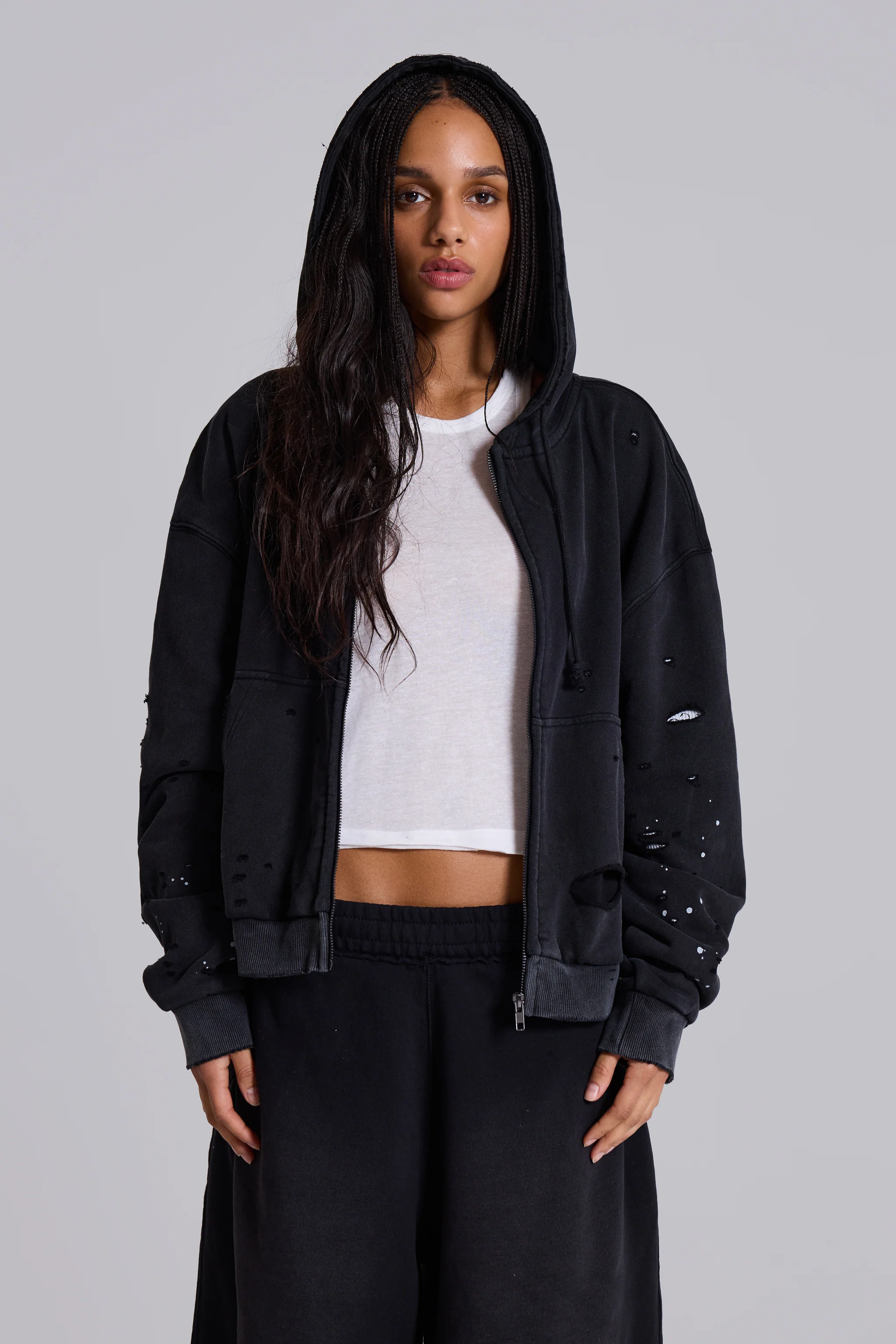 Washed Black Sun Faded Waffle Lined Zip Hoodie 1 Washed Black Sun Faded Waffle Lined Zip Hoodie