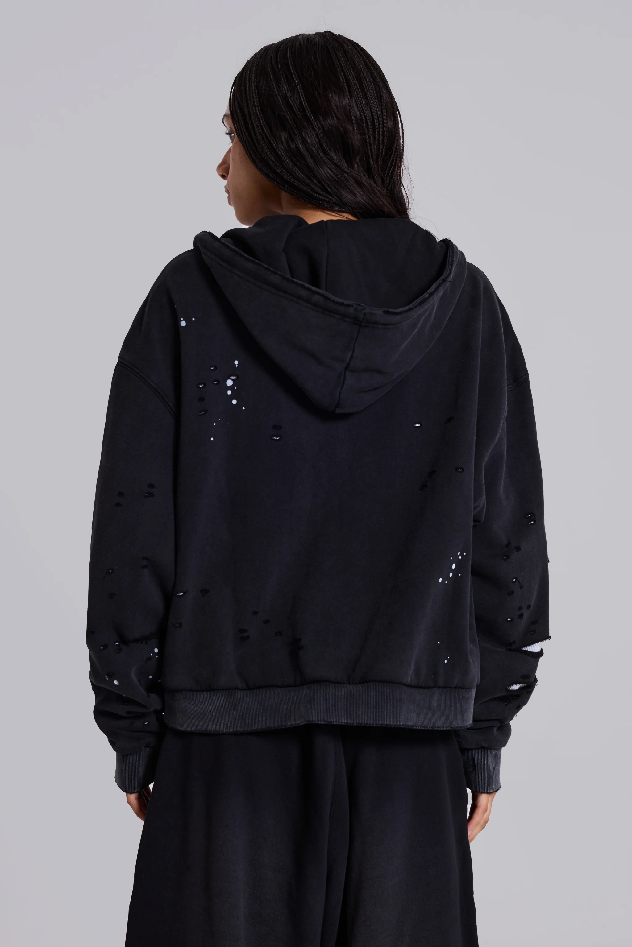 Washed Black Sun Faded Waffle Lined Zip Hoodie 4 Washed Black Sun Faded Waffle Lined Zip Hoodie