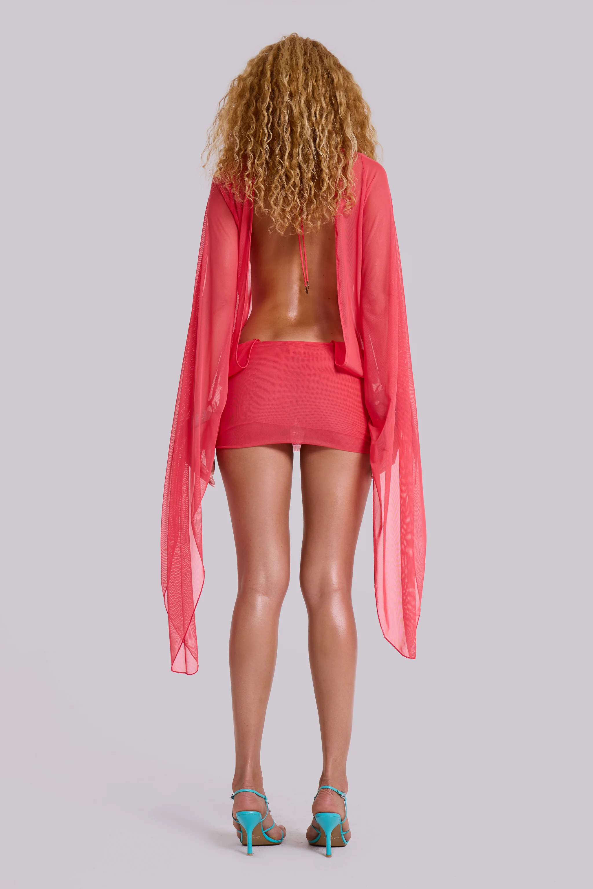 Aria Mesh Plunge Mini Dress in Watermelon 6 Aria Mesh Plunge Mini Dress in Watermelon