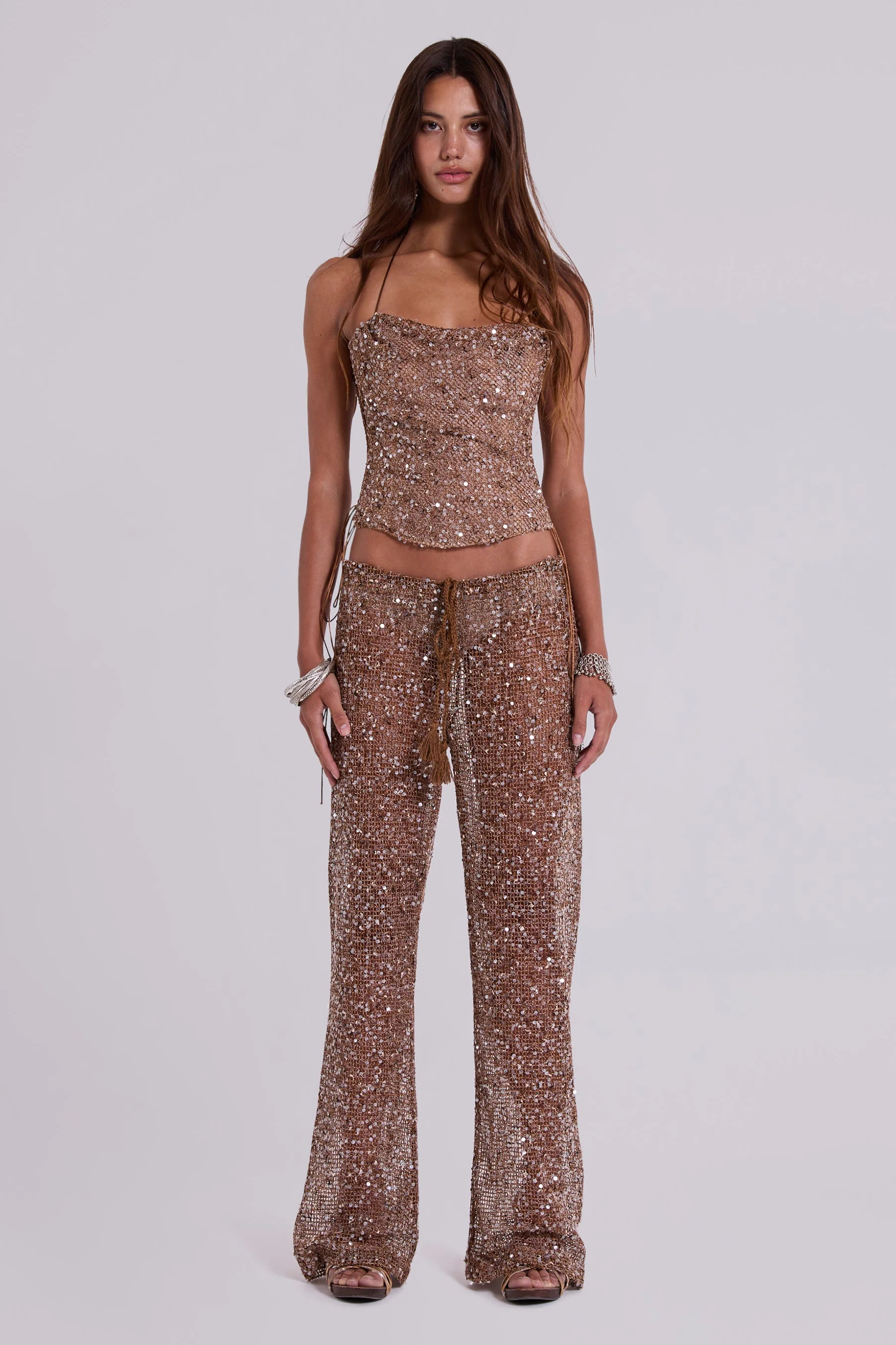 Deva Sequin Knit Trousers in Sand 1 Deva Sequin Knit Trousers in Sand