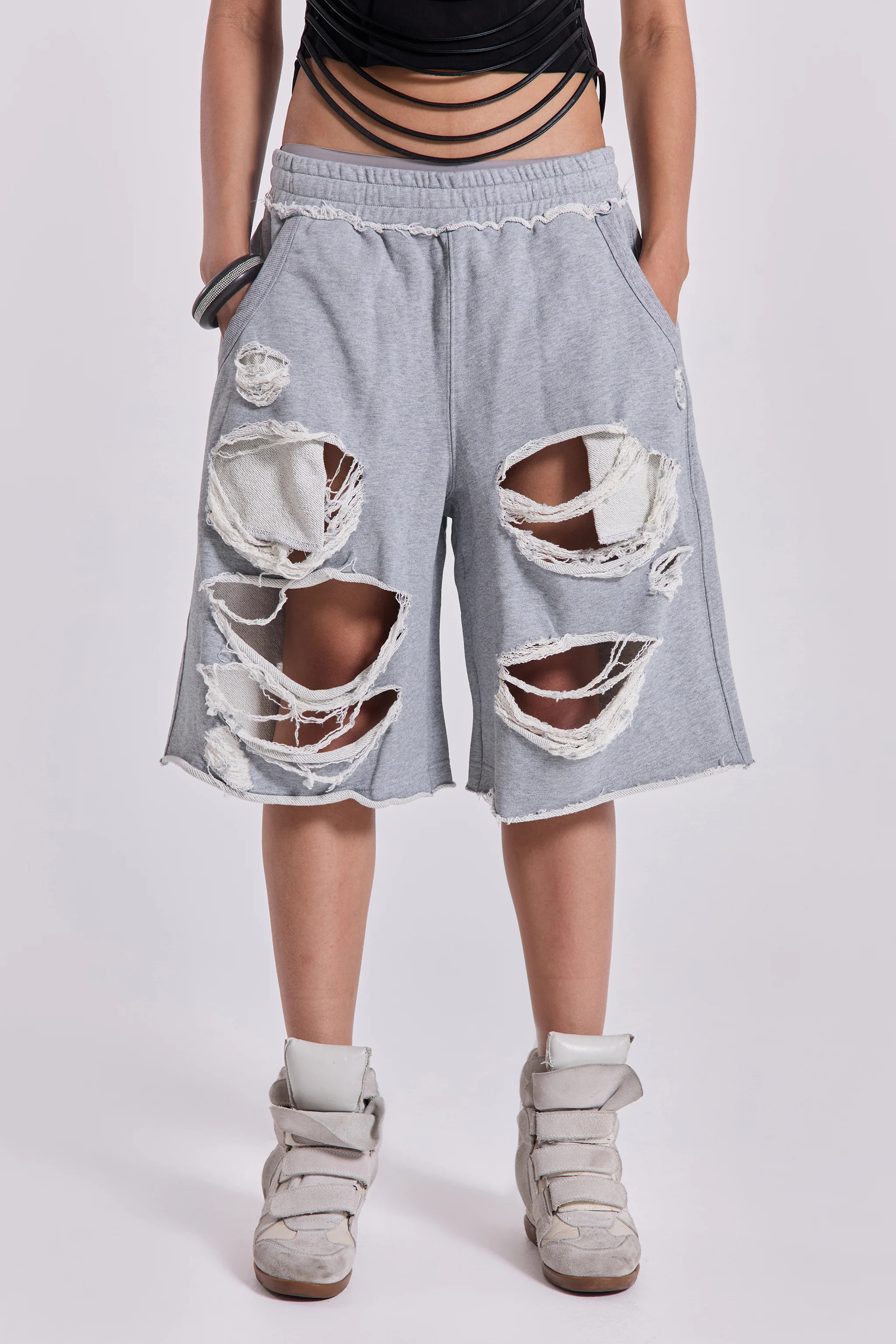 Grey Distressed Monster Shorts 2 Grey Distressed Monster Shorts