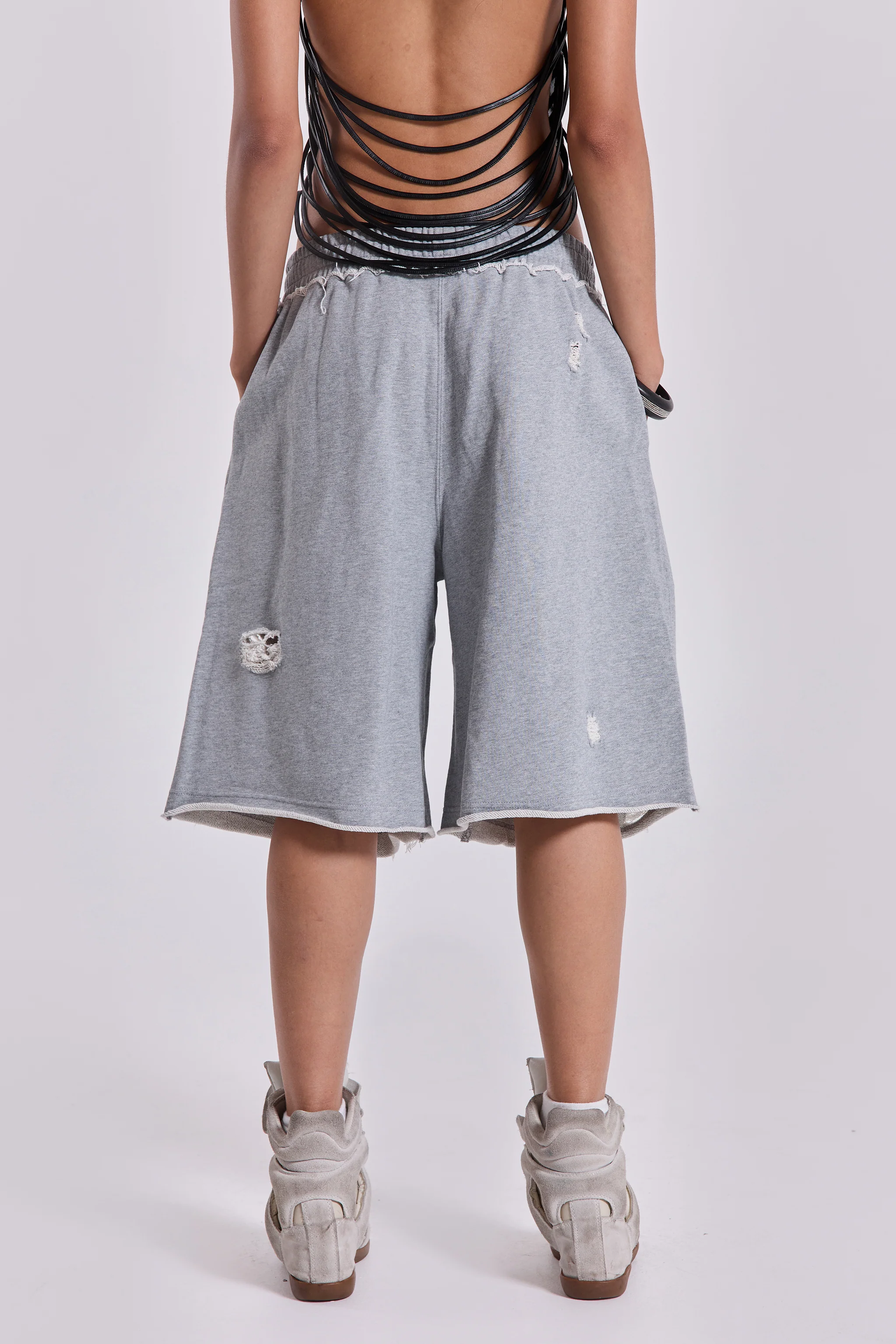 Grey Distressed Monster Shorts 3 Grey Distressed Monster Shorts