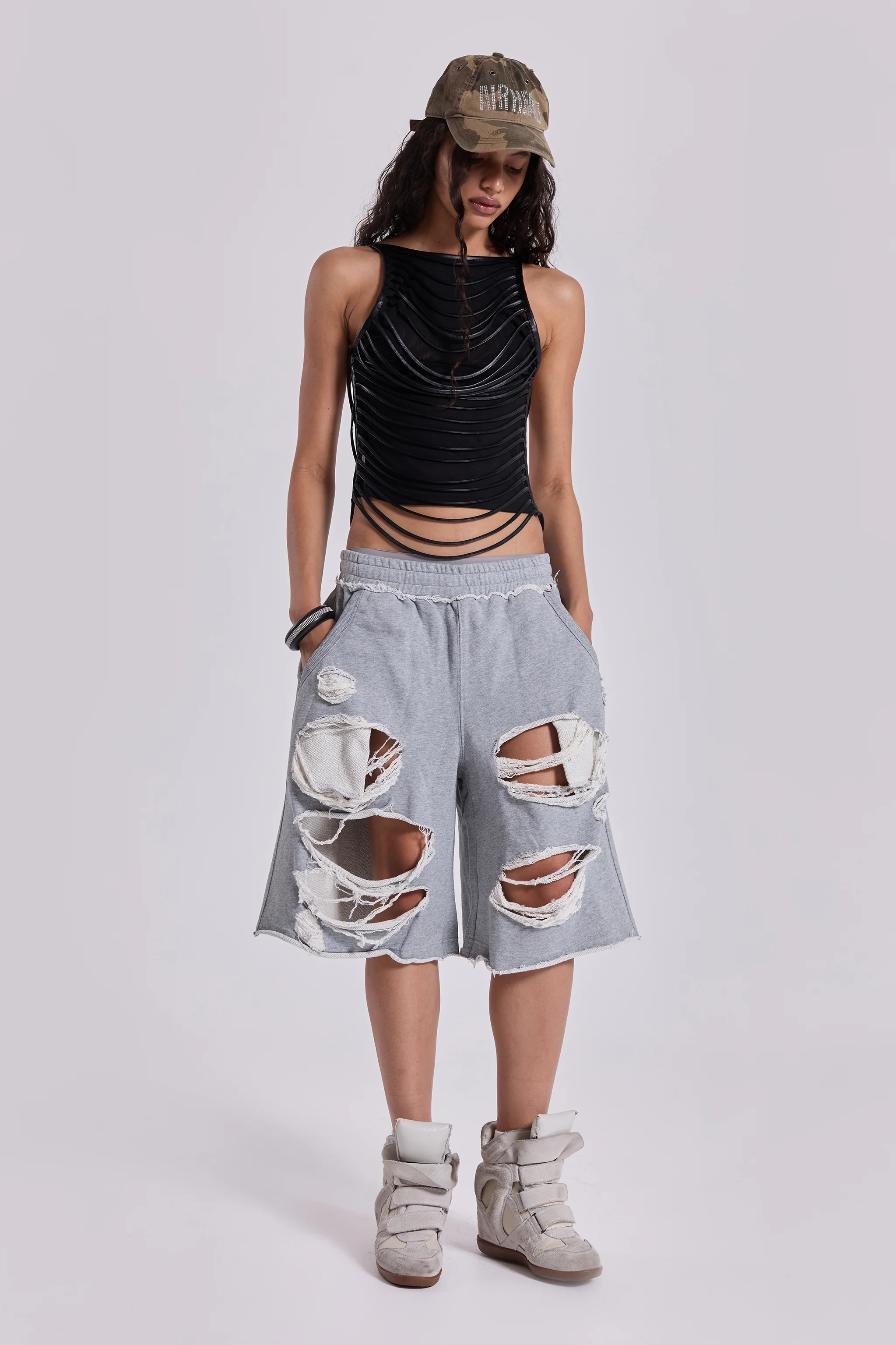 Grey Distressed Monster Shorts 6 Grey Distressed Monster Shorts
