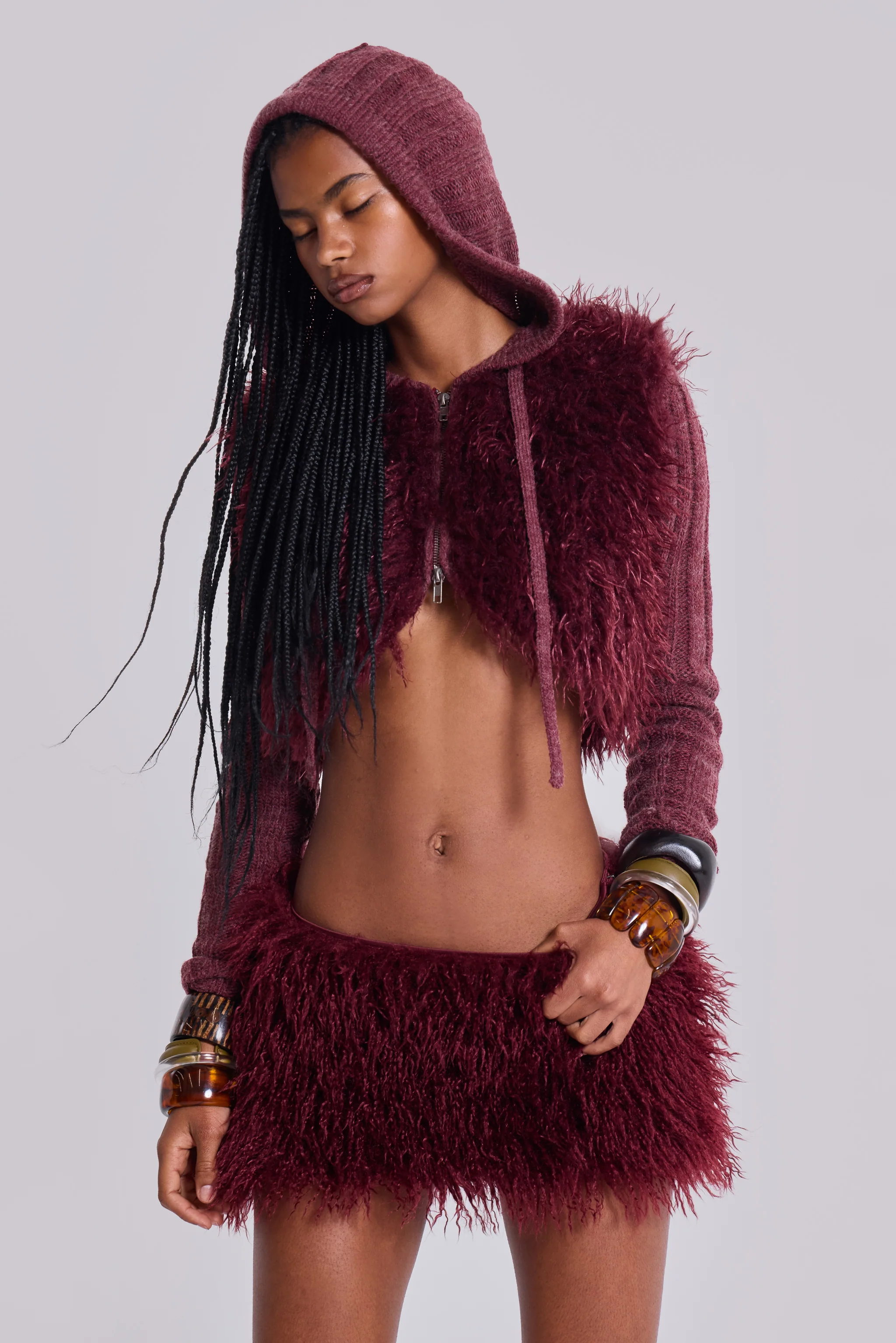 Haka Mongolian Faux Fur Mini Skirt in Wine 2 Haka Mongolian Faux Fur Mini Skirt in Wine