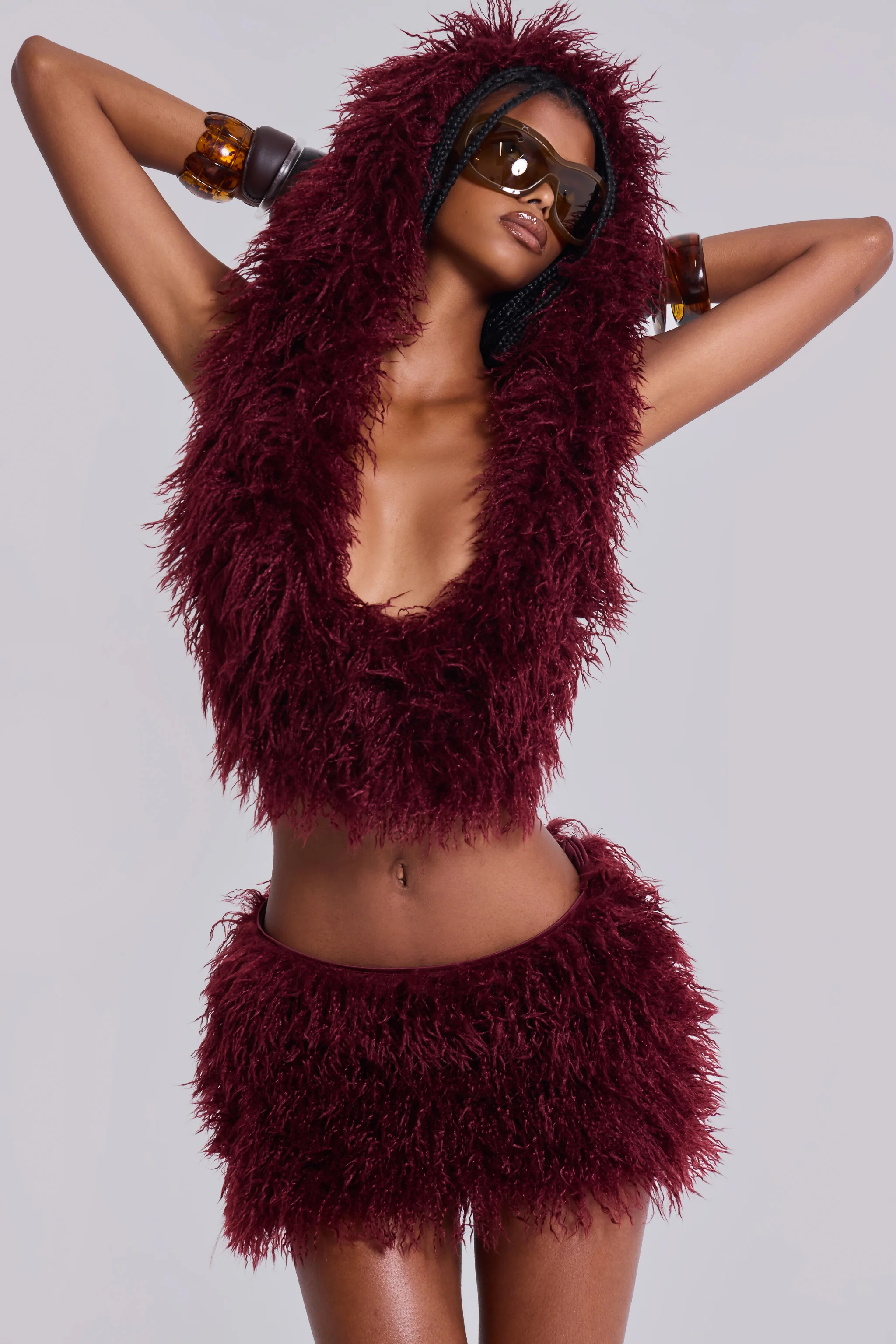 Haka Mongolian Faux Fur Mini Skirt in Wine 4 Haka Mongolian Faux Fur Mini Skirt in Wine