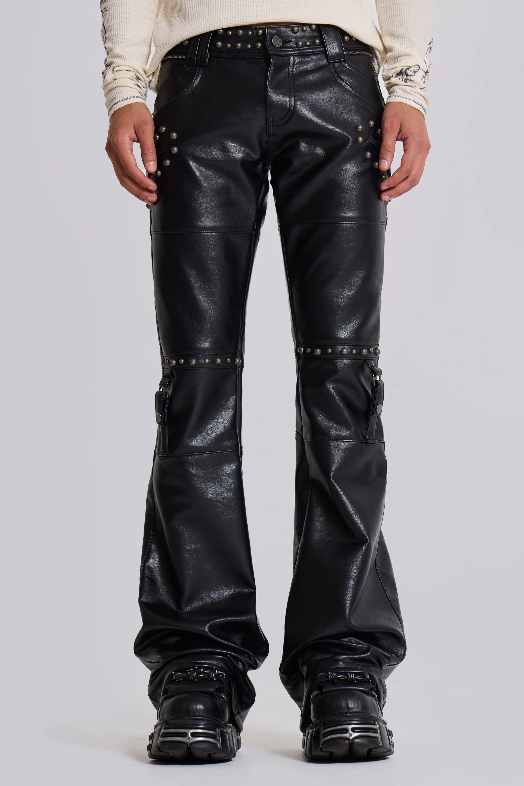 Black Carbon Studded Drift Bootcut Pants