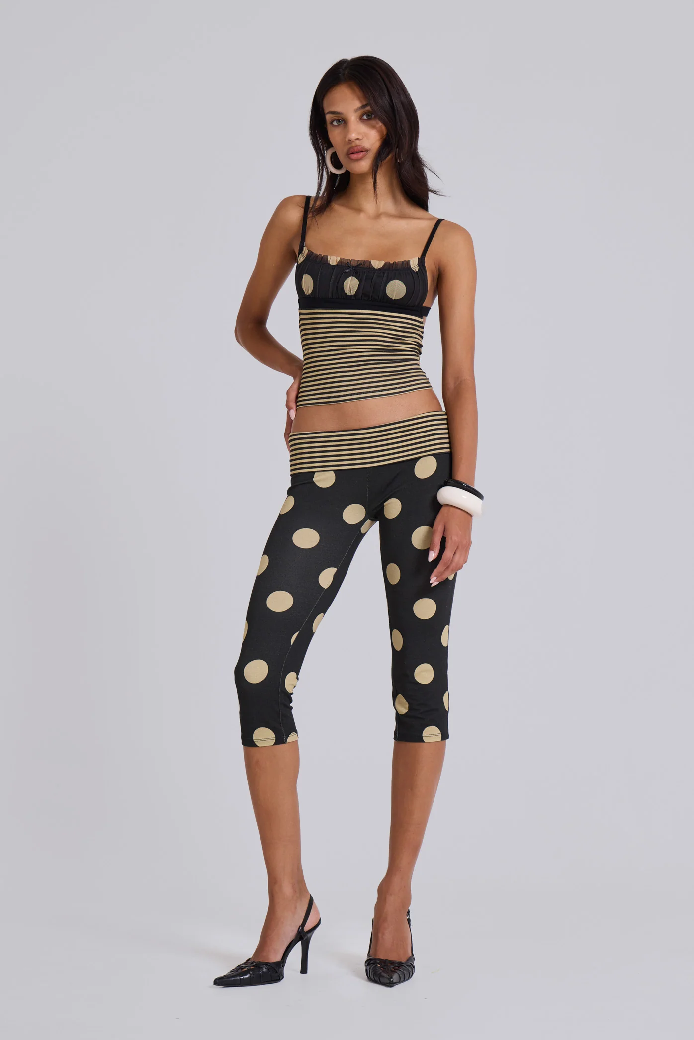 Lola Foldover Capris in Polkadot Stripe 1 Lola Foldover Capris in Polkadot Stripe