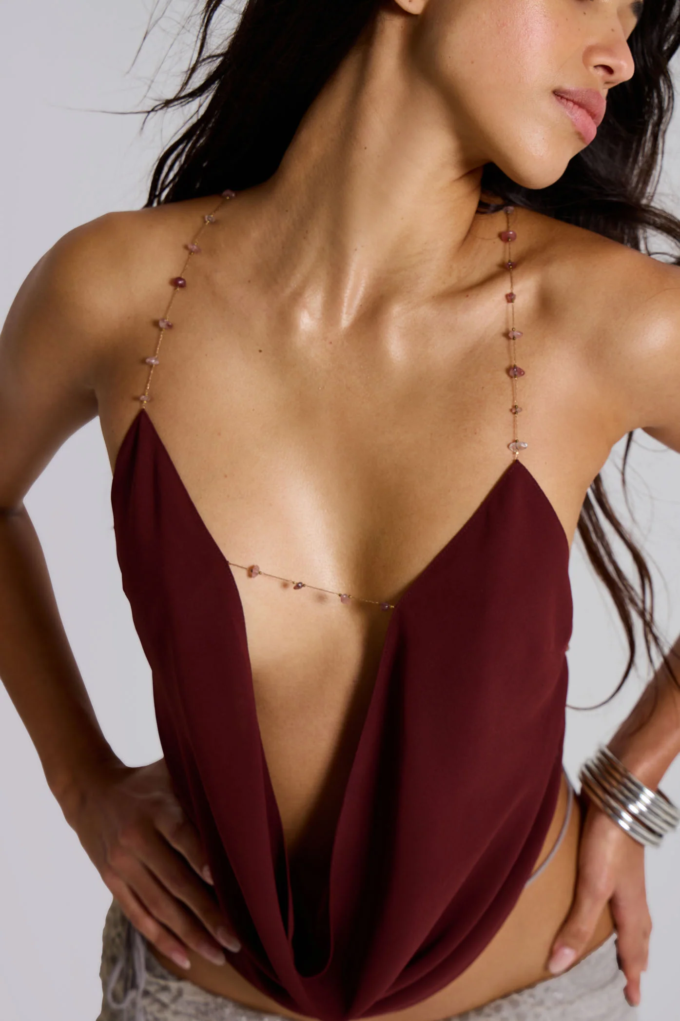 Asteria Backless Cowl Top in Burgundy 1 Asteria Backless Cowl Top in Burgundy