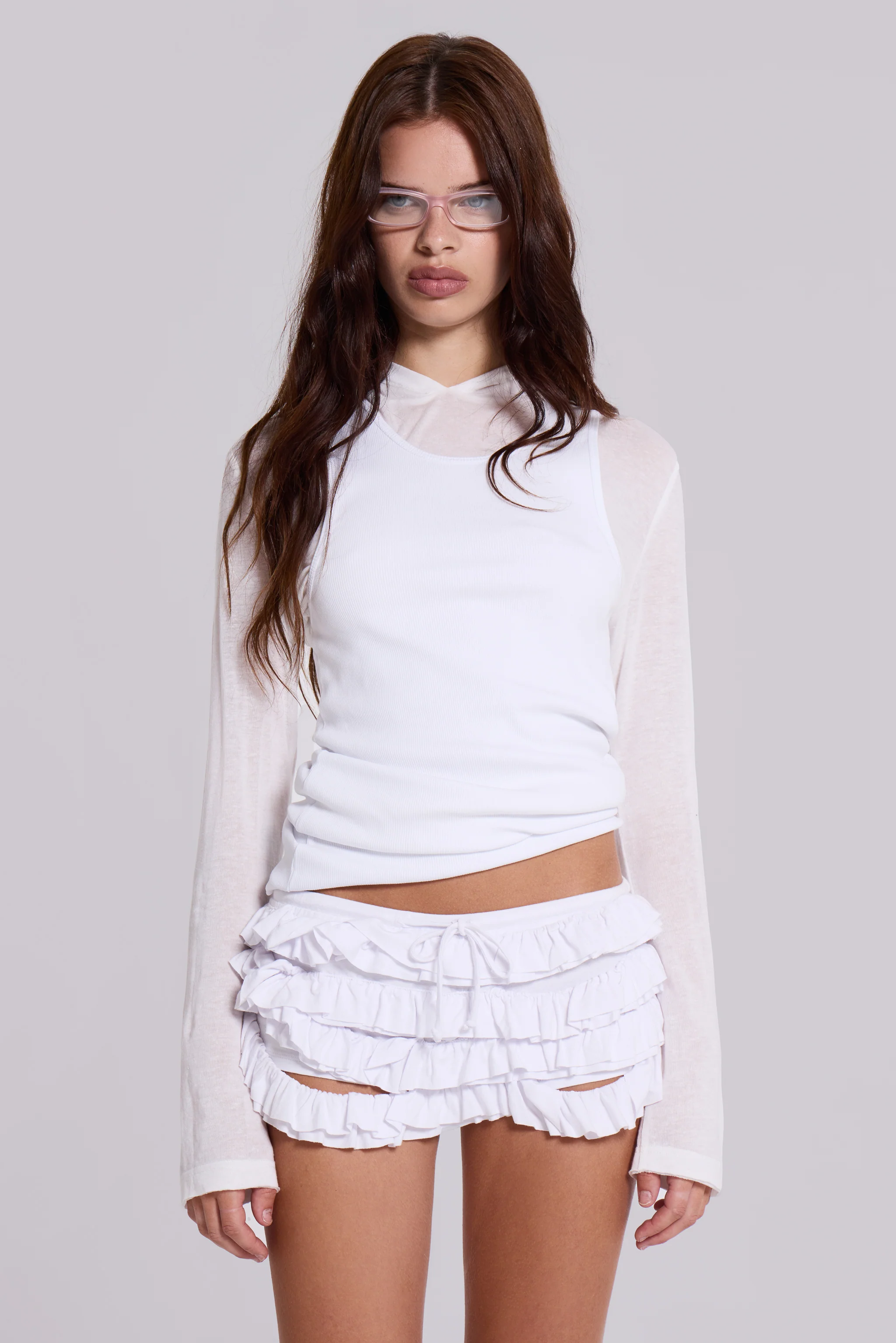 Mya Ruffle Mini Shorts in White 7 Mya Ruffle Mini Shorts in White