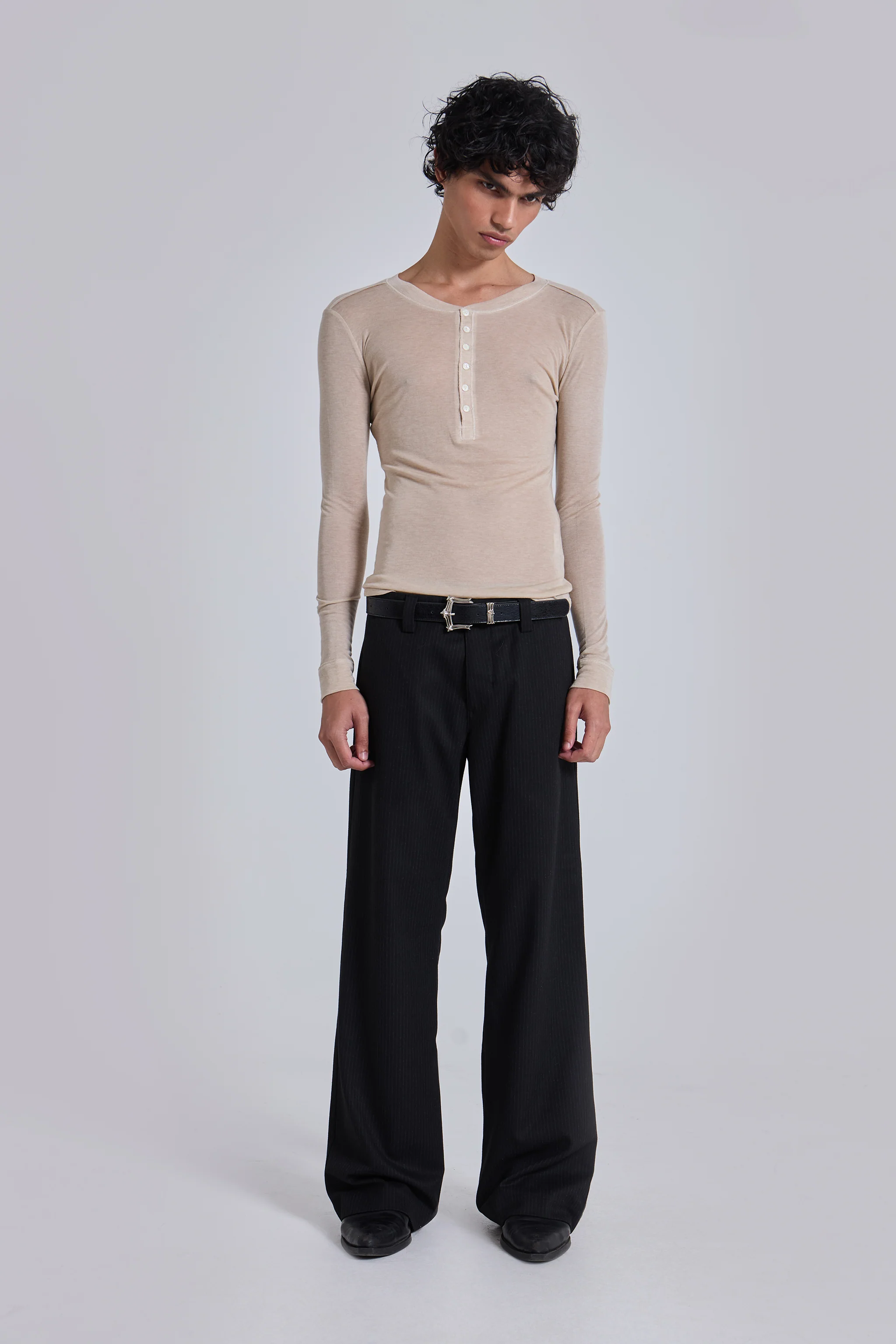 Black Pinstripe Stacked Straight Suit Pants 2 Black Pinstripe Stacked Straight Suit Pants