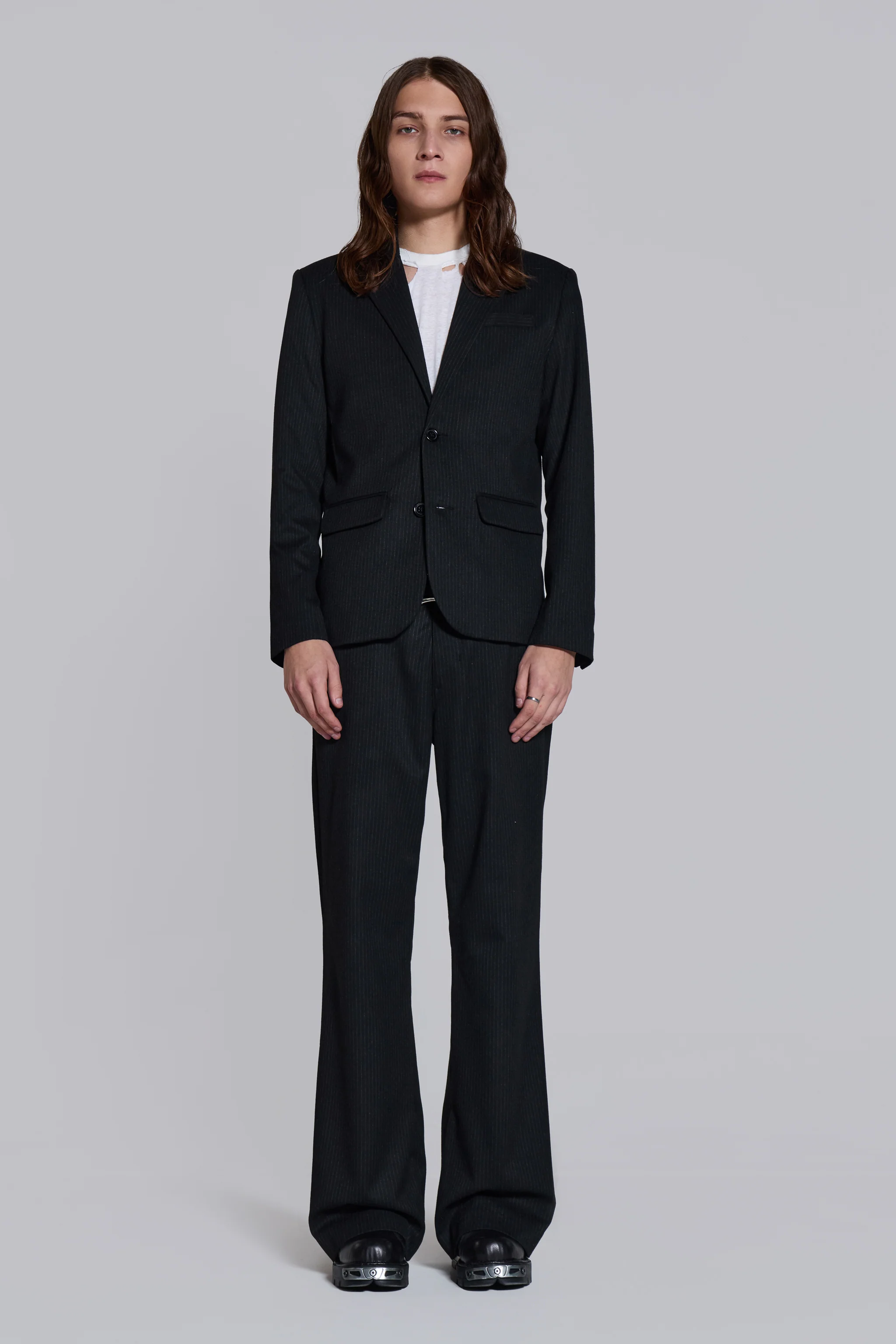Black Pinstripe Stacked Straight Suit Pants 7 Black Pinstripe Stacked Straight Suit Pants