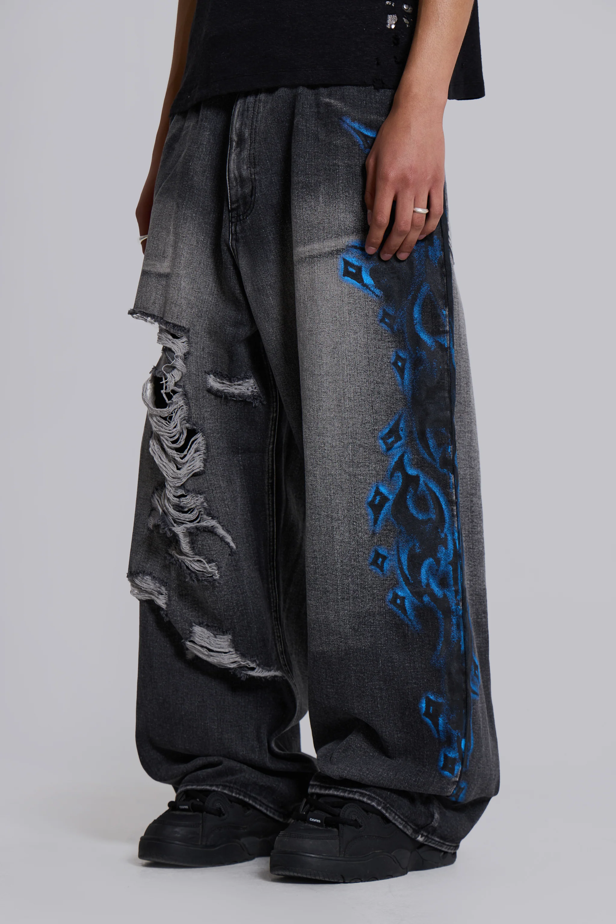 Black Spike Airbrush XL Ripped Colossus Jeans 1 Black Spike Airbrush XL Ripped Colossus Jeans