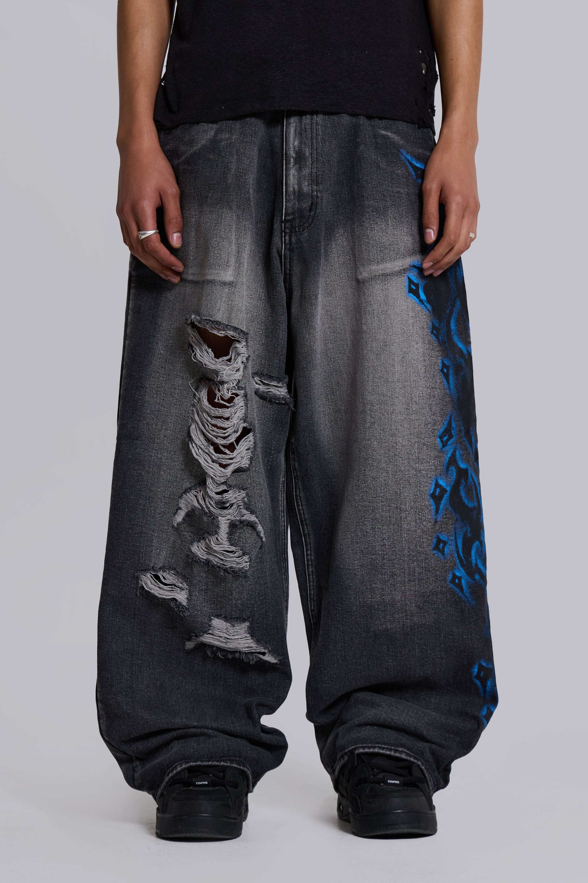 Black Spike Airbrush XL Ripped Colossus Jeans 3 Black Spike Airbrush XL Ripped Colossus Jeans
