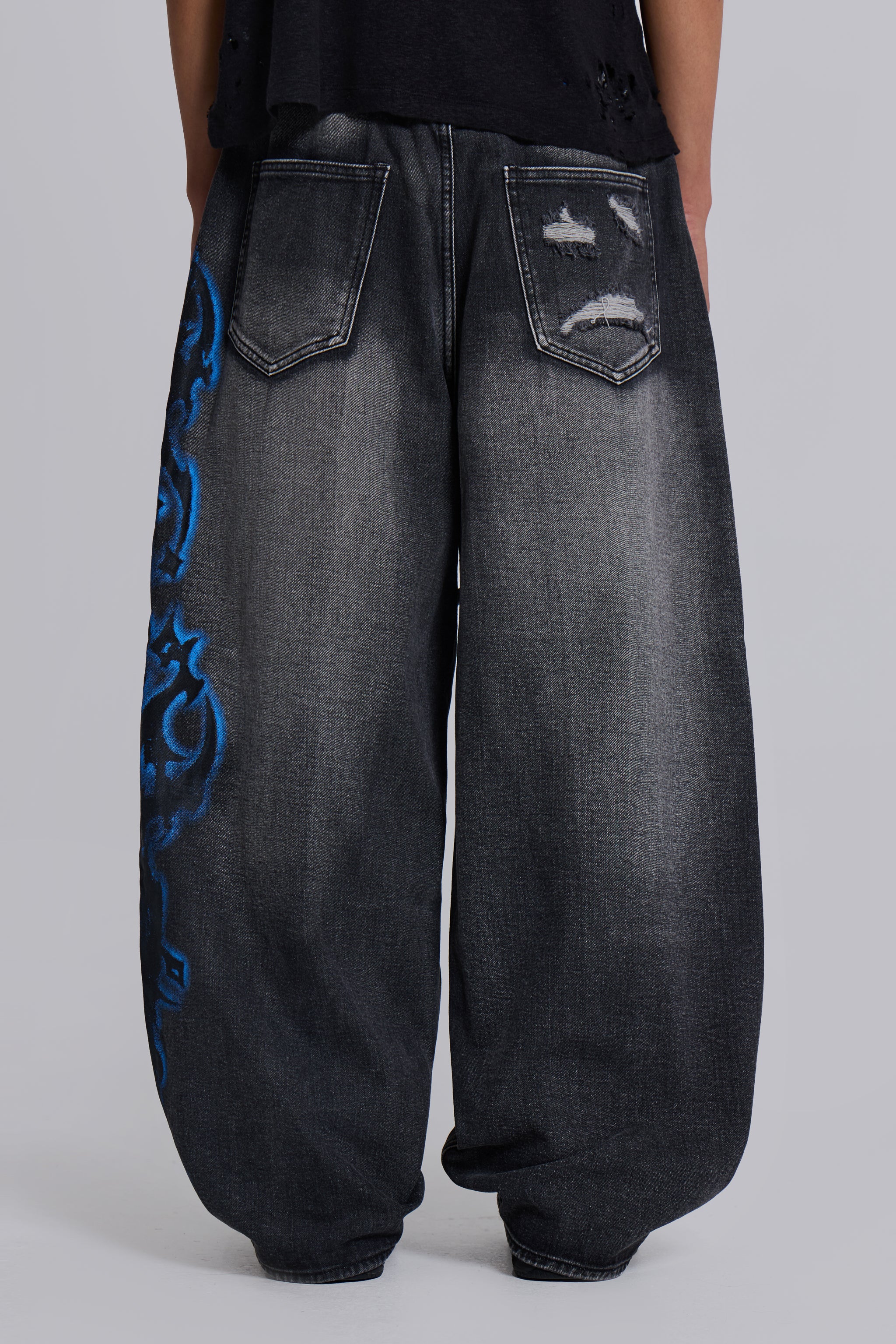 Black Spike Airbrush XL Ripped Colossus Jeans 4 Black Spike Airbrush XL Ripped Colossus Jeans