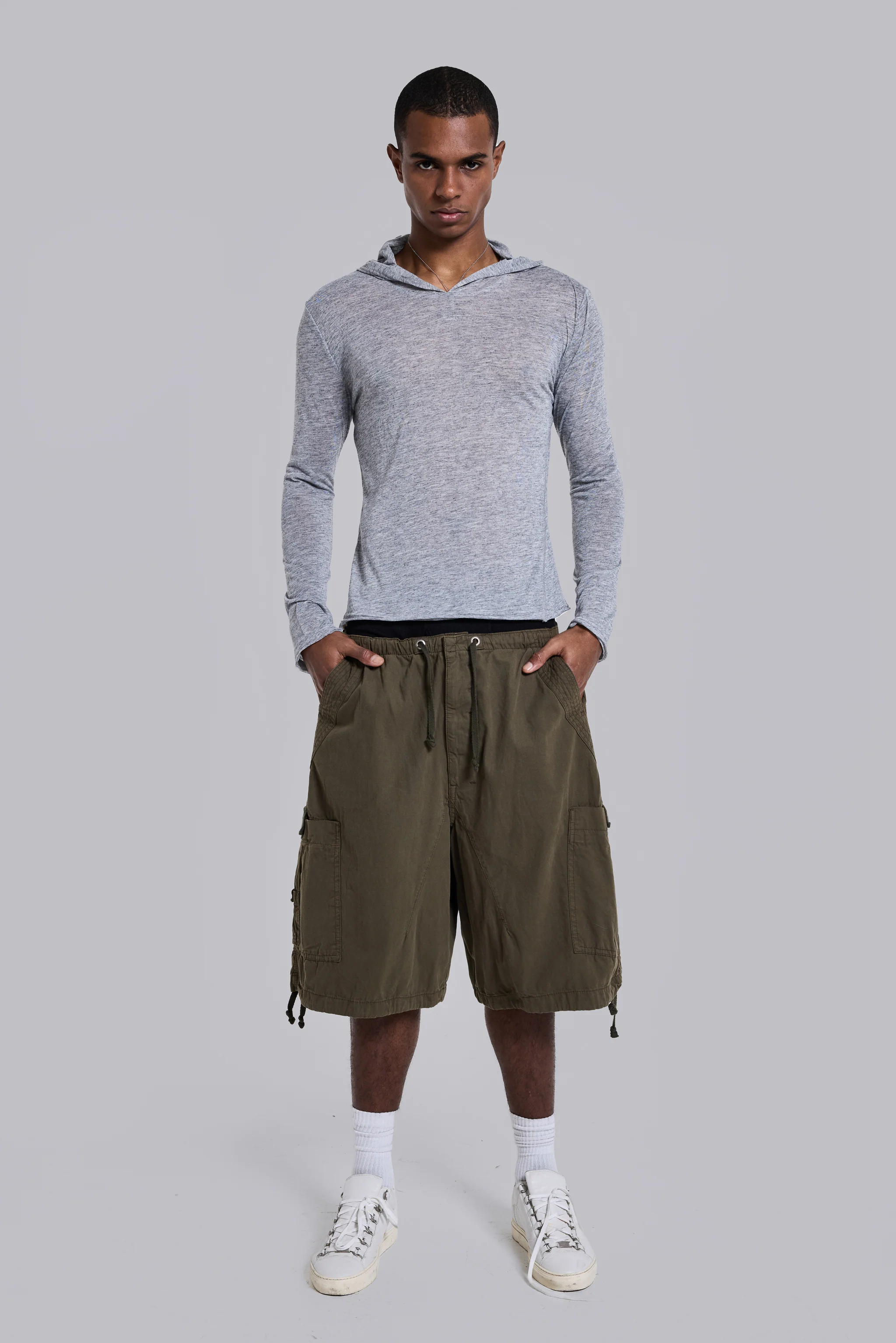 Khaki Parachute Cargo Baggy Shorts