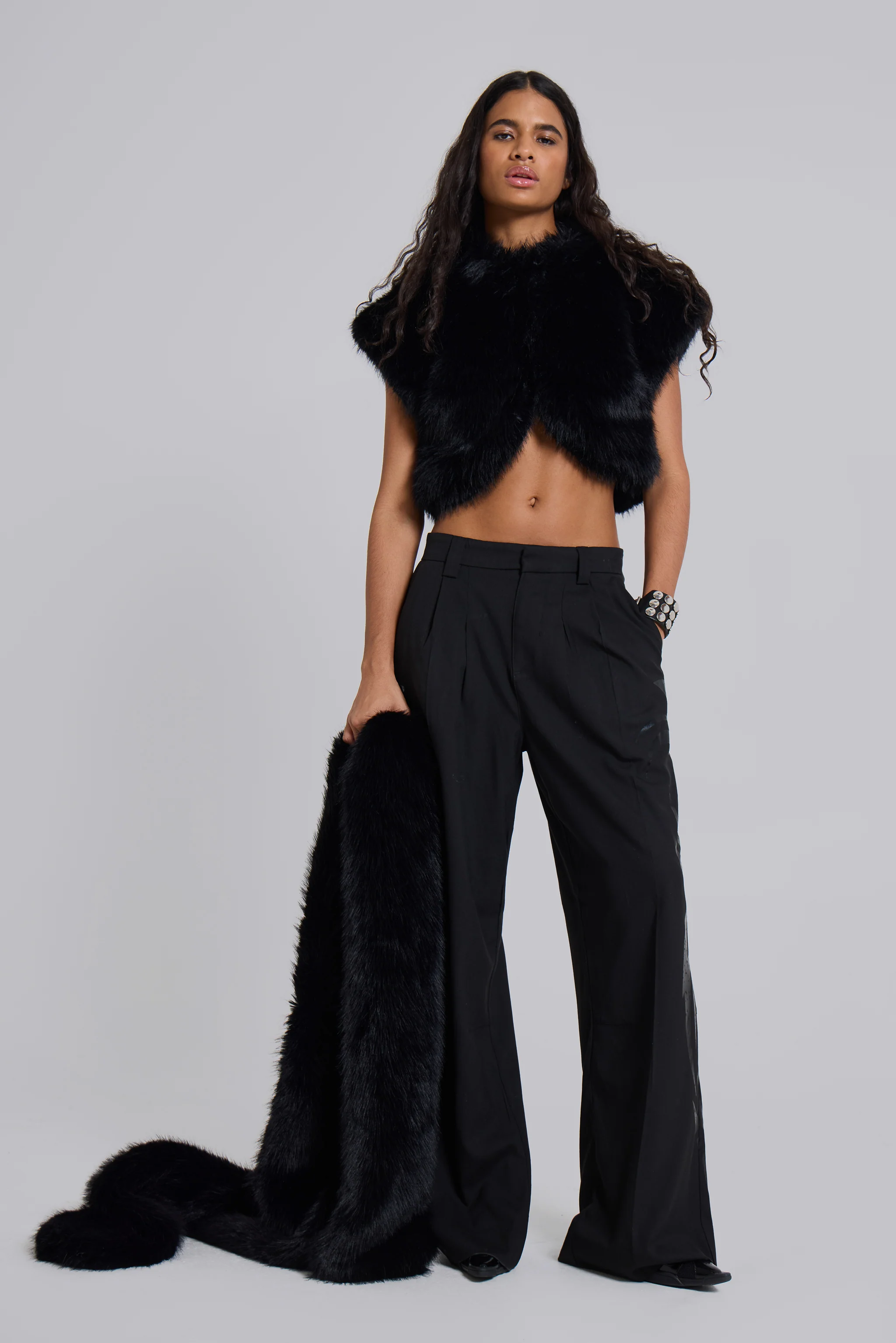 Saskia 2-in-1 Faux Fur Shrug in Black 2 Saskia 2-in-1 Faux Fur Shrug in Black