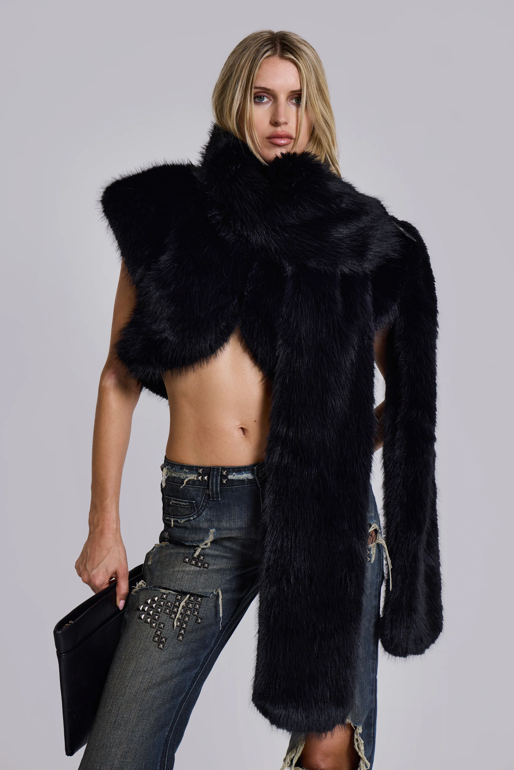 Saskia 2-in-1 Faux Fur Shrug in Black 3 Saskia 2-in-1 Faux Fur Shrug in Black