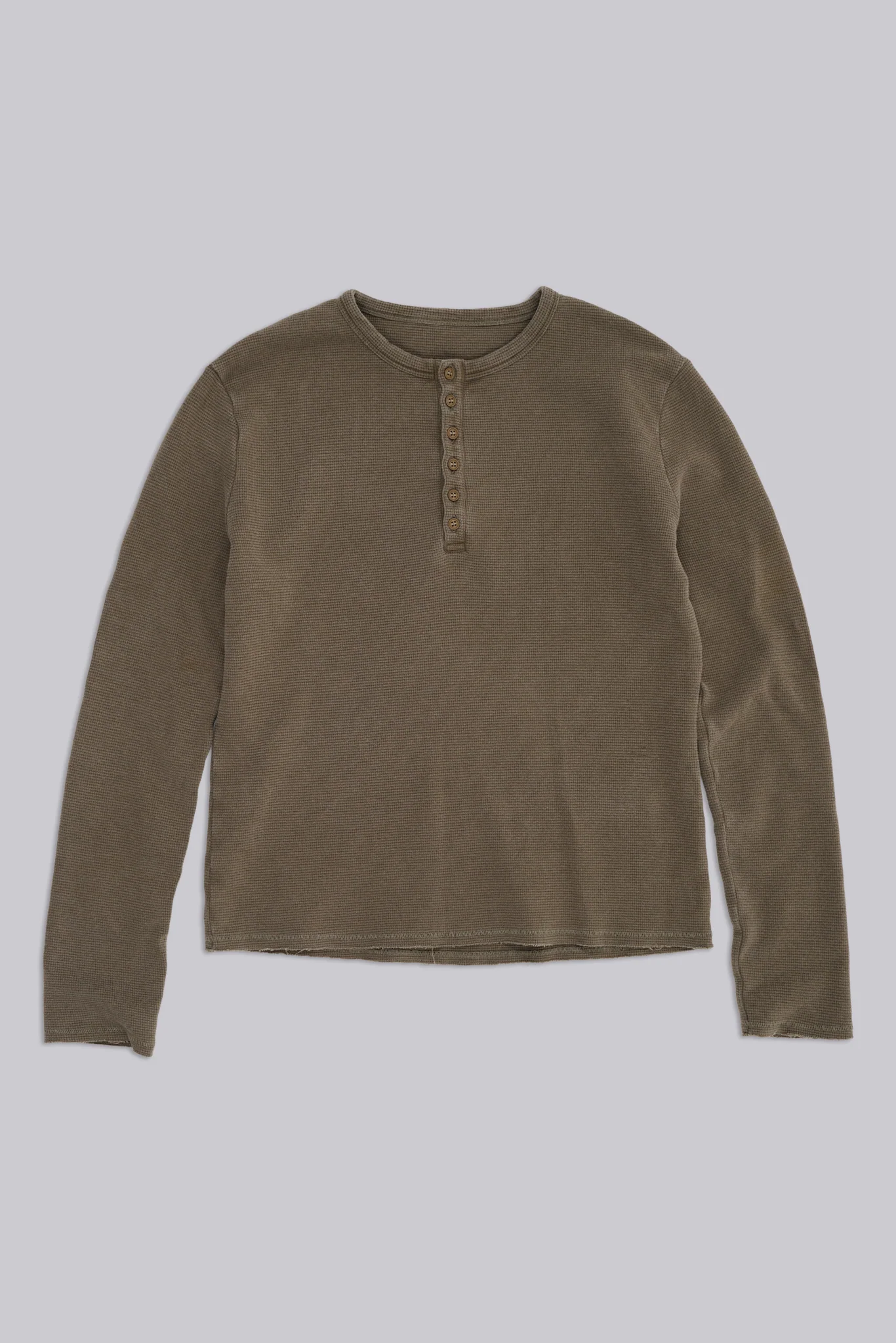 Olive Washed Waffle Henley Top 1 Olive Washed Waffle Henley Top
