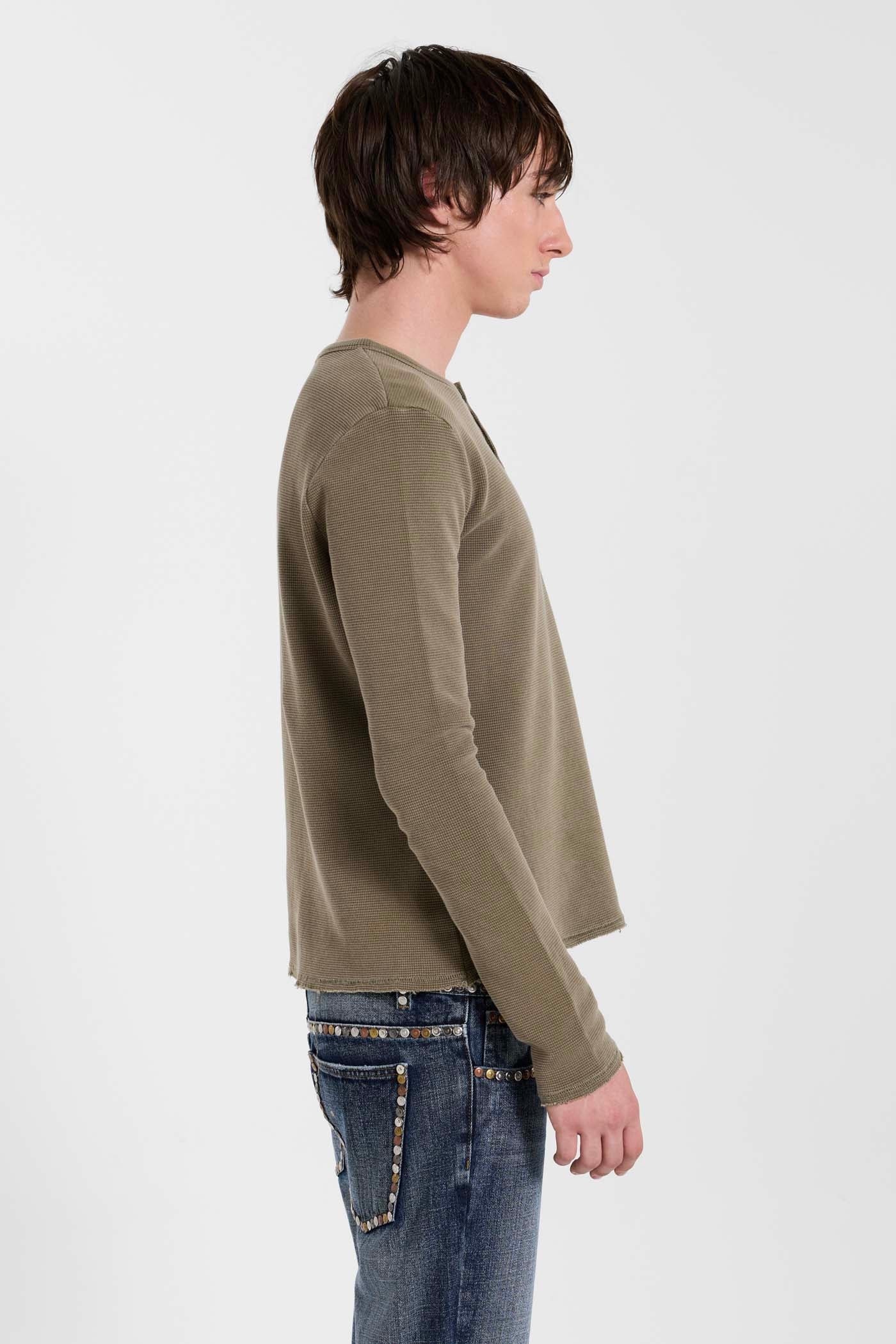 Olive Washed Waffle Henley Top 4 Olive Washed Waffle Henley Top