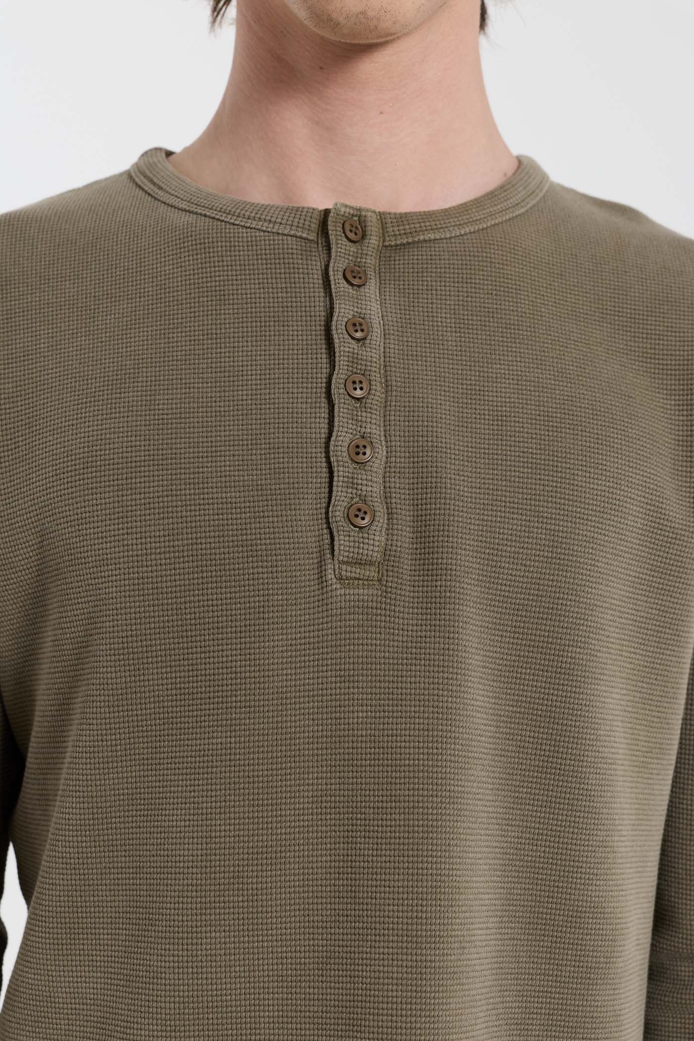 Olive Washed Waffle Henley Top 5 Olive Washed Waffle Henley Top