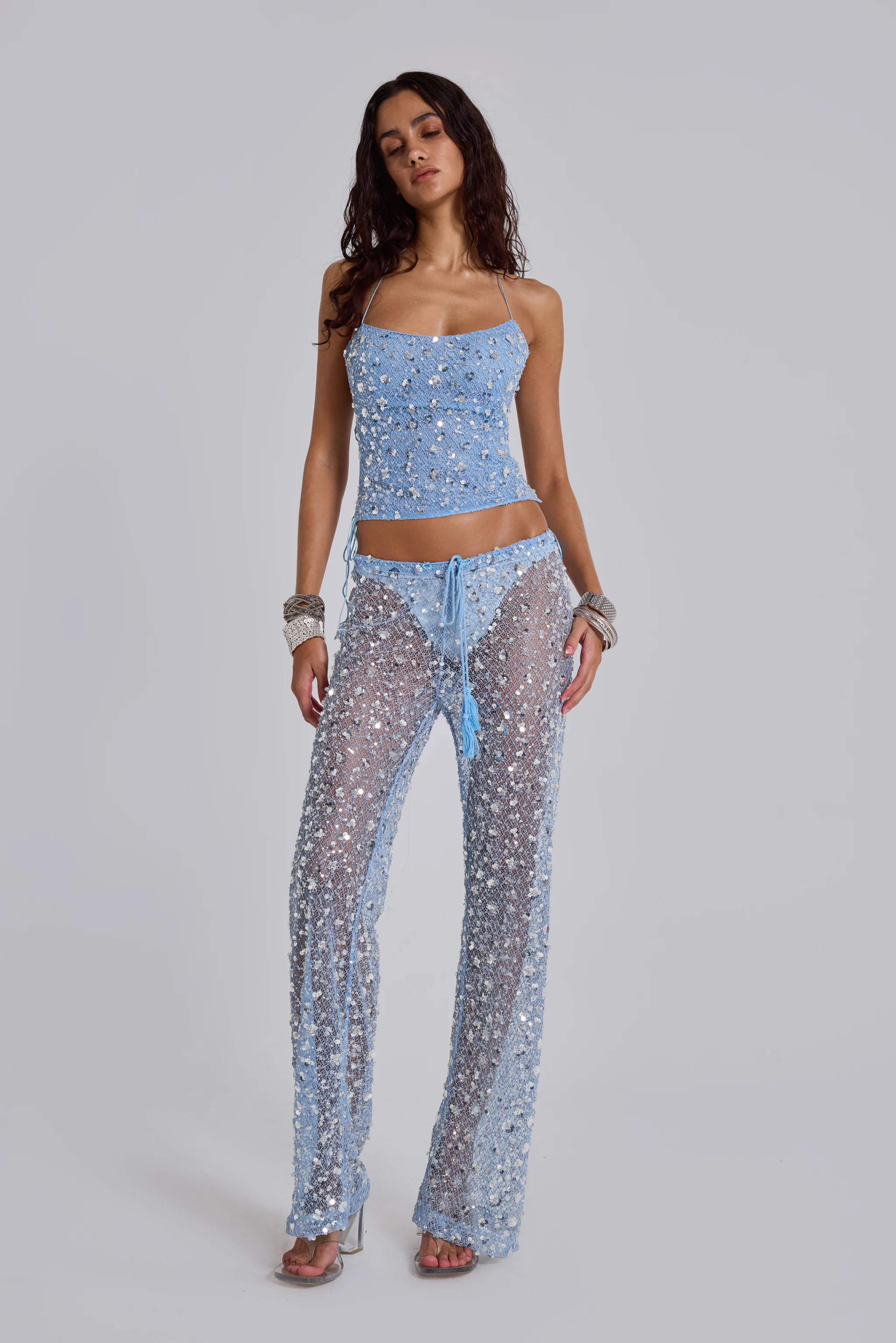 Deva Sequin Knit Corset Top in Sky 3 Deva Sequin Knit Corset Top in Sky
