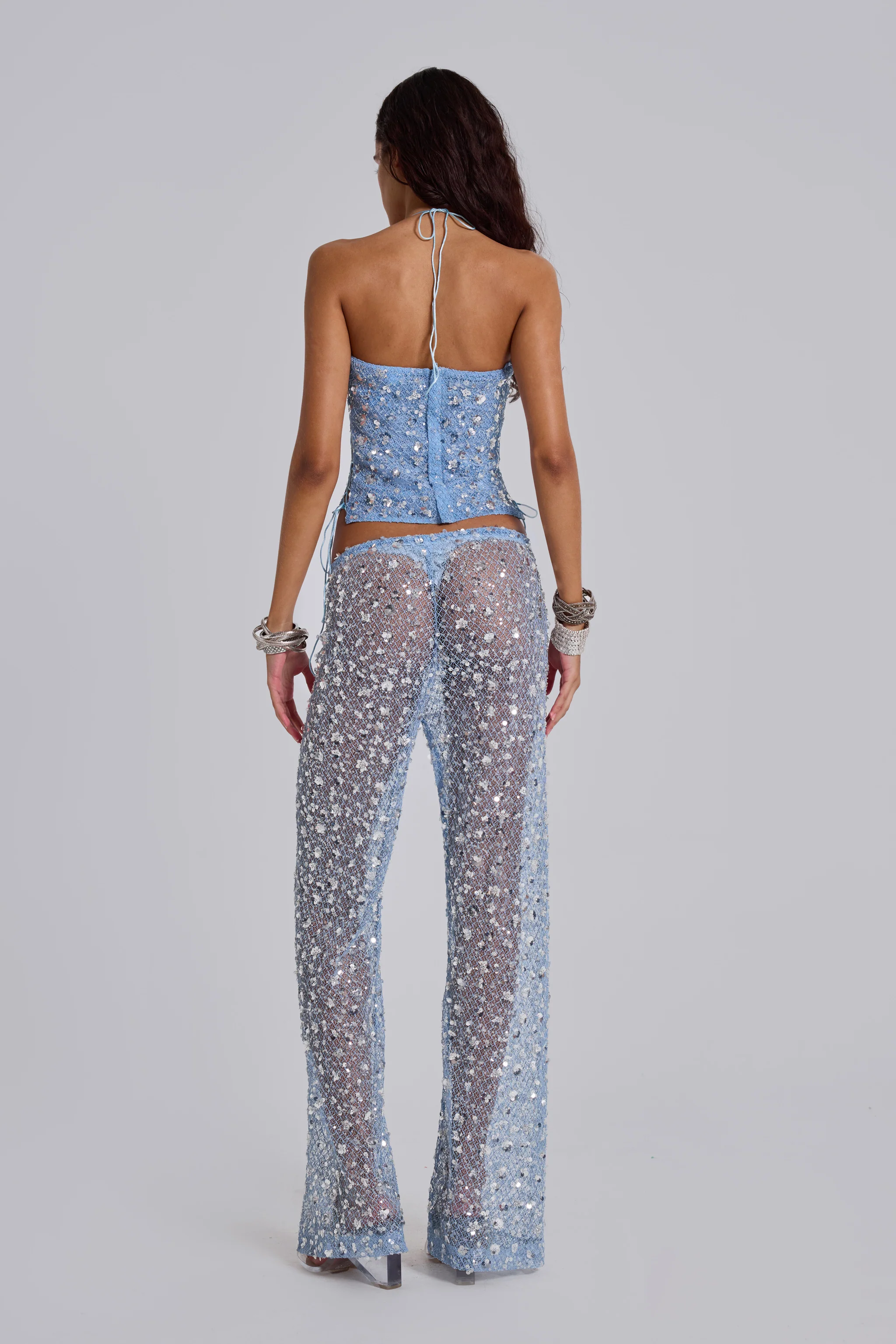 Deva Sequin Knit Corset Top in Sky 8 Deva Sequin Knit Corset Top in Sky