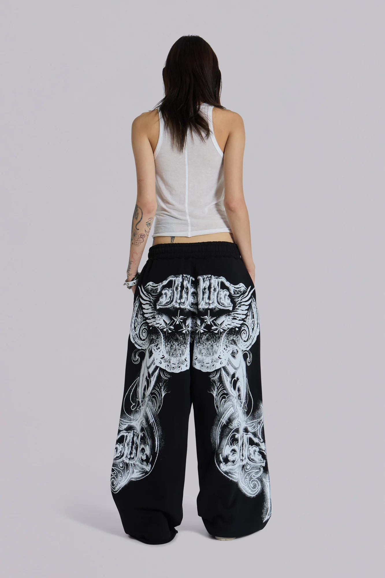 Black Gothic Print Baggy Monster Joggers