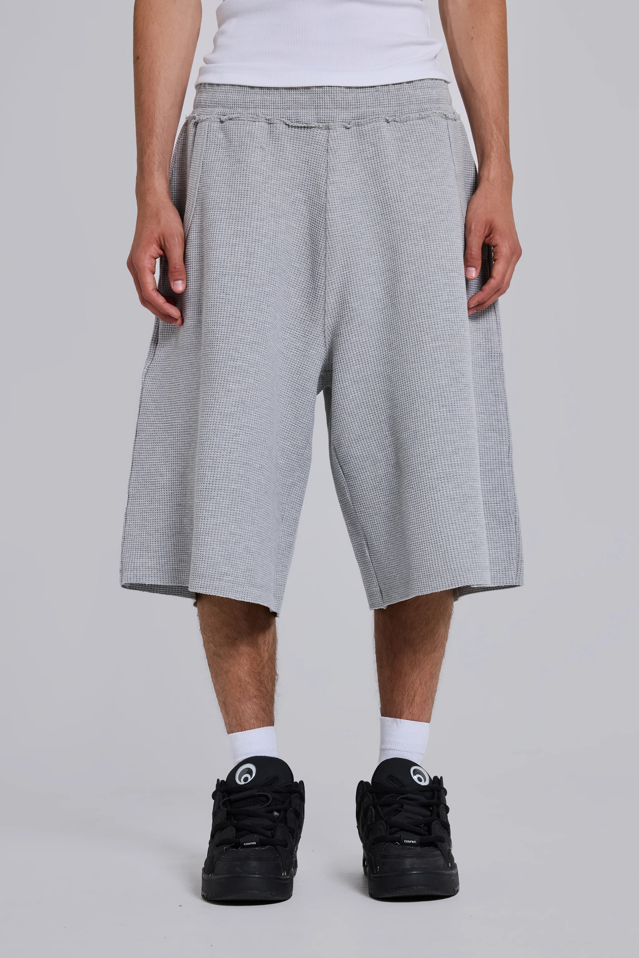 Grey Marl Waffle Monster Jogger Shorts 3 Grey Marl Waffle Monster Jogger Shorts