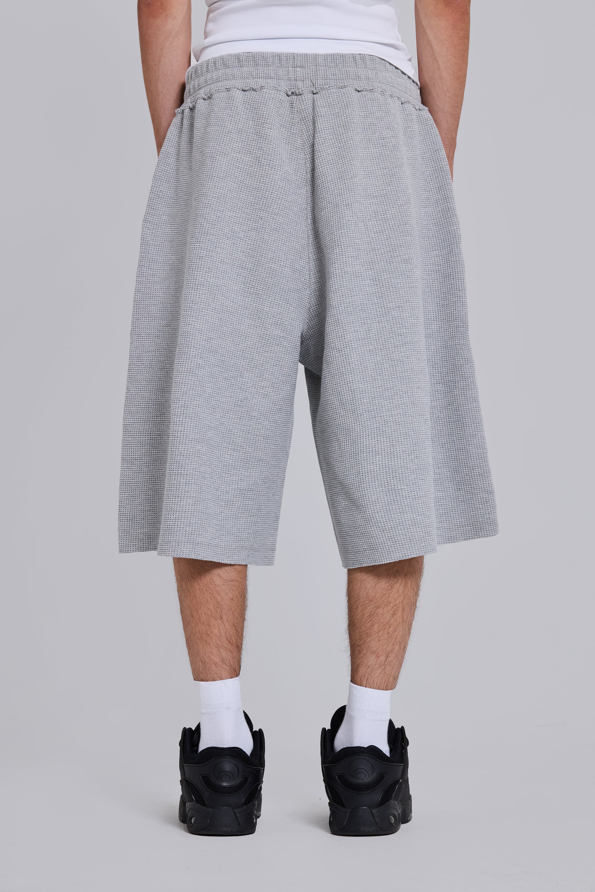 Grey Marl Waffle Monster Jogger Shorts 4 Grey Marl Waffle Monster Jogger Shorts