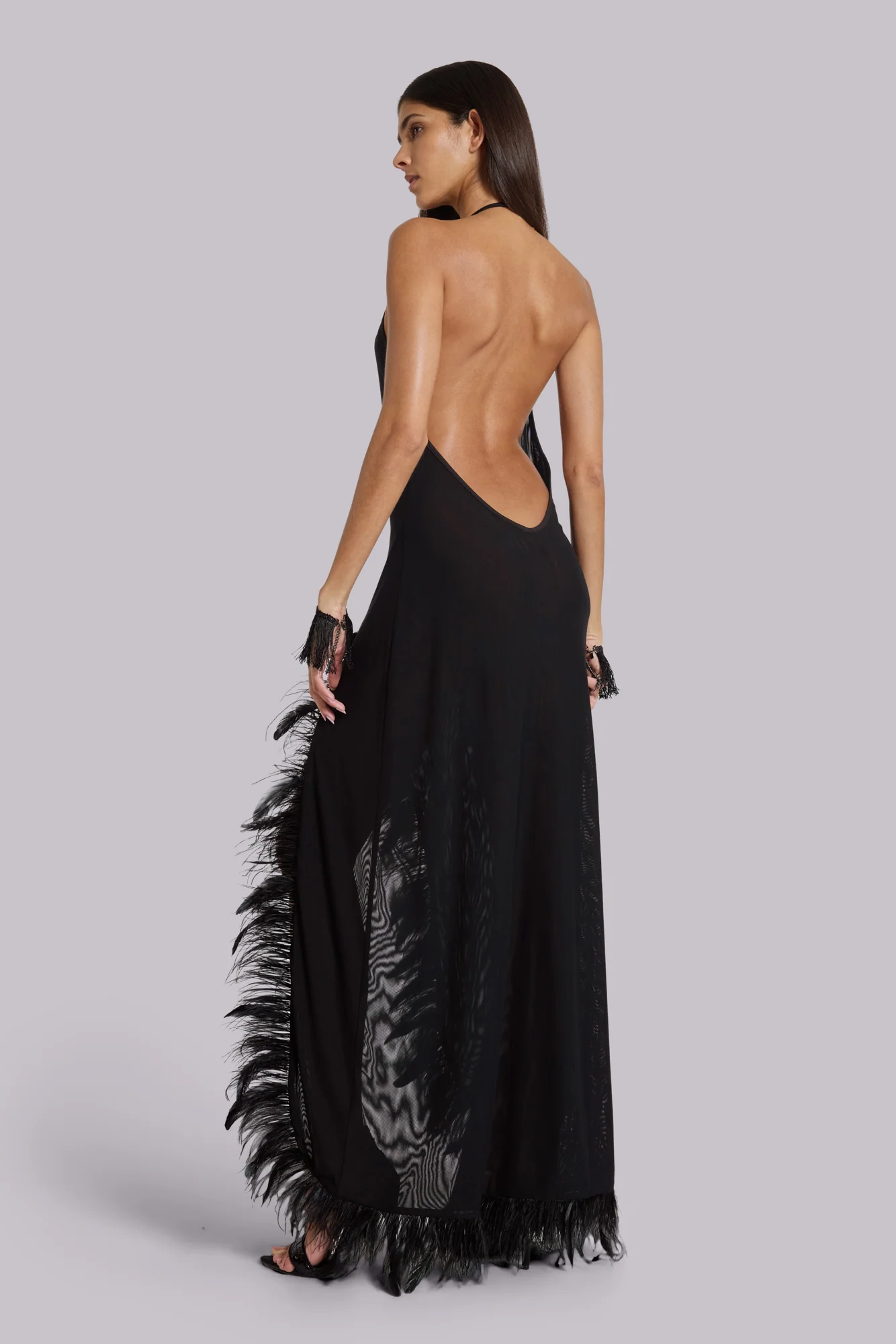 Ravenna Backless Halter Maxi Dress with Feathers 10 Ravenna Backless Halter Maxi Dress with Feathers