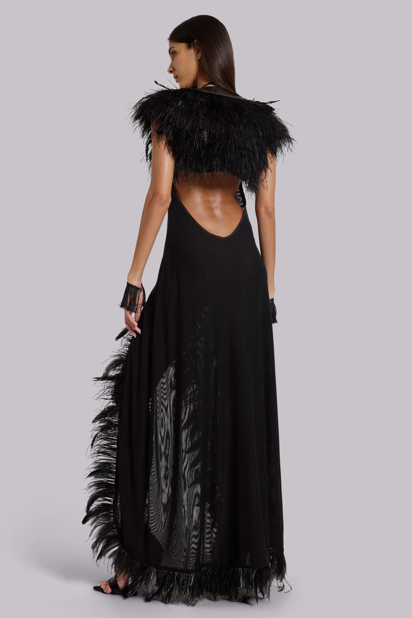 Ravenna Backless Halter Maxi Dress with Feathers 11 Ravenna Backless Halter Maxi Dress with Feathers