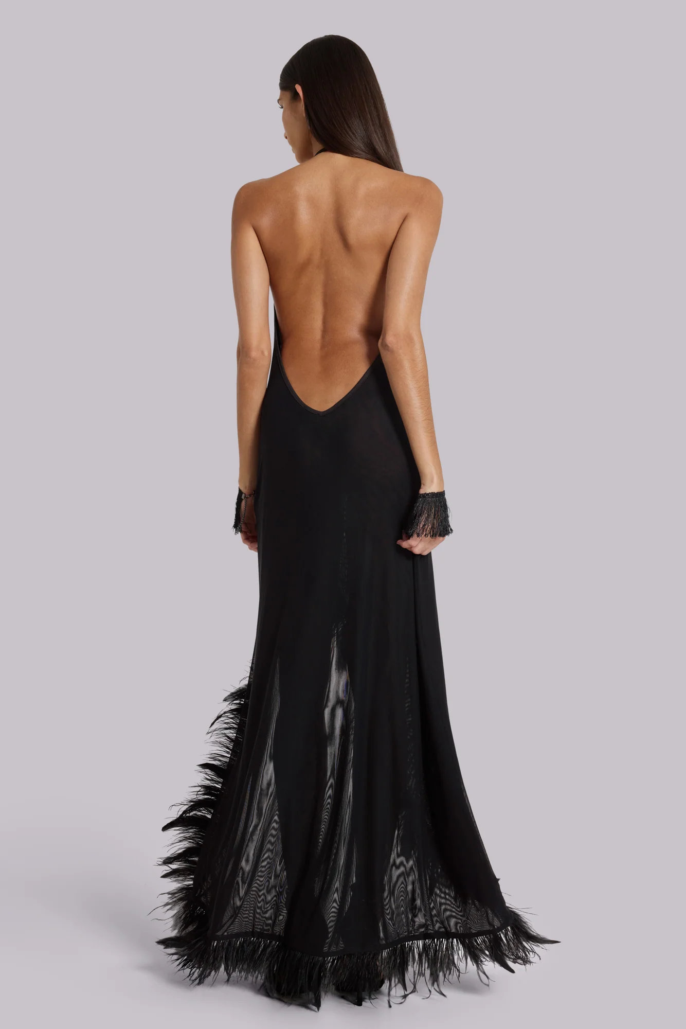 Ravenna Backless Halter Maxi Dress with Feathers 2 Ravenna Backless Halter Maxi Dress with Feathers