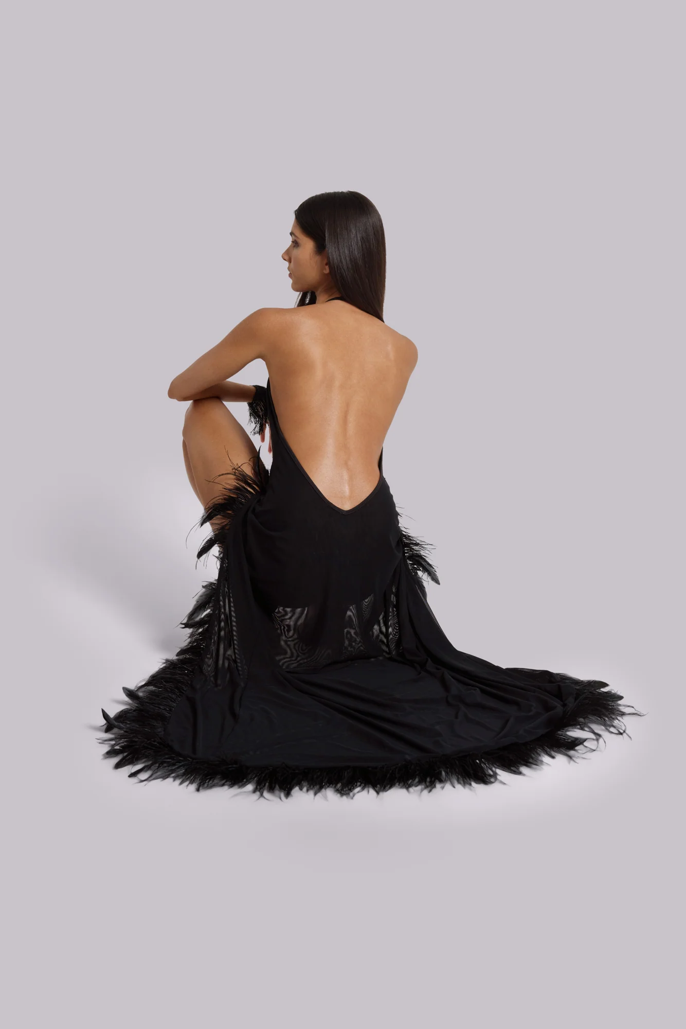 Ravenna Backless Halter Maxi Dress with Feathers 6 Ravenna Backless Halter Maxi Dress with Feathers