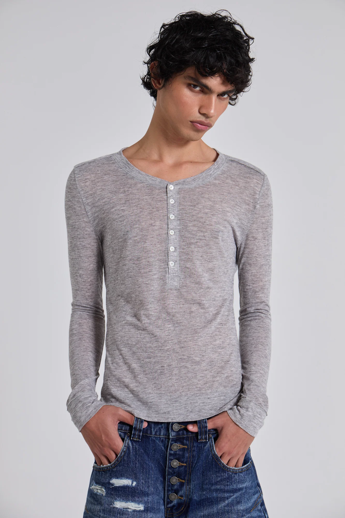 Grey Marl Haze Henley Top