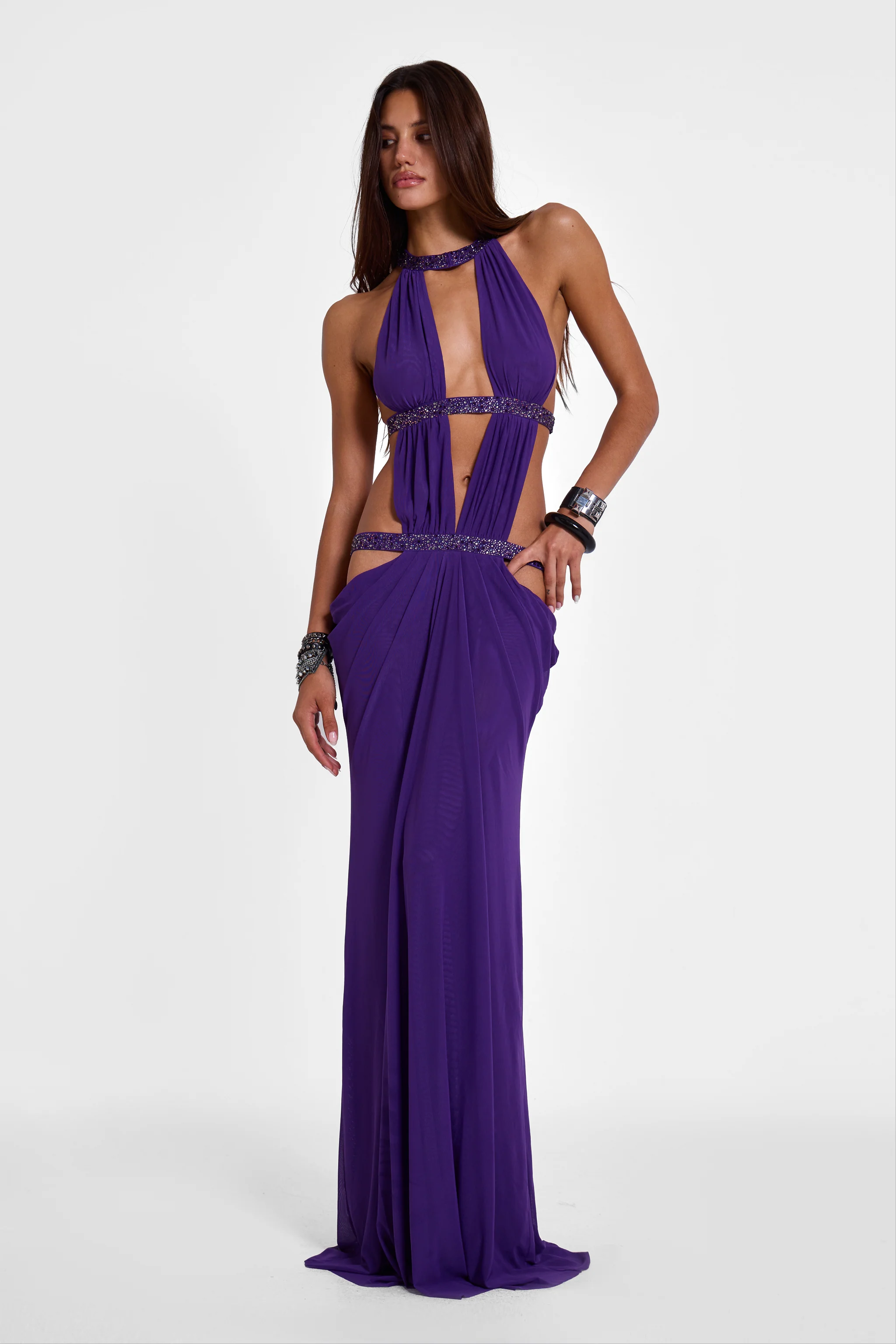 6AM Cut Out Maxi Dress in Violet