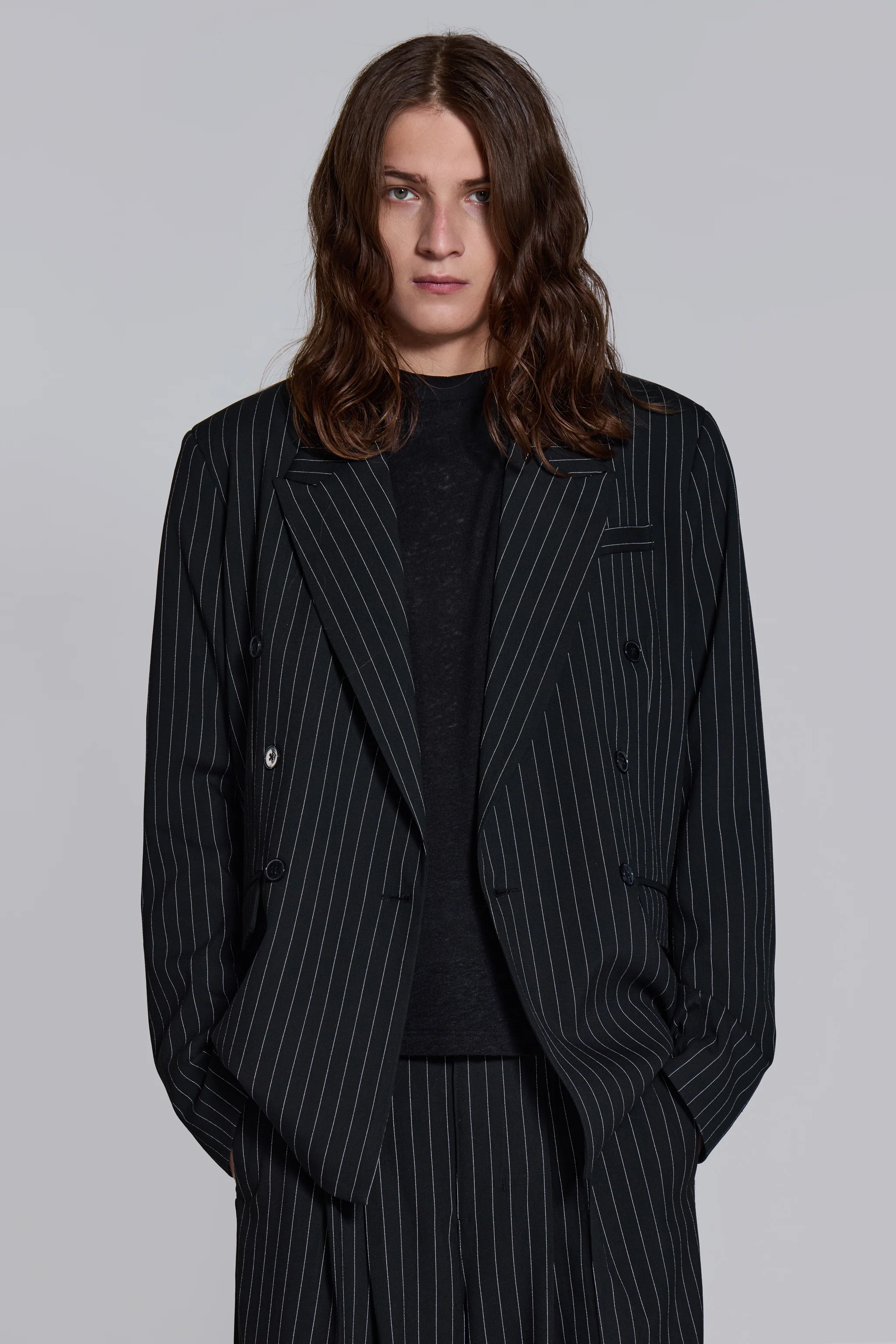 Goliath Pinstripe Double Breasted Boxy Blazer
