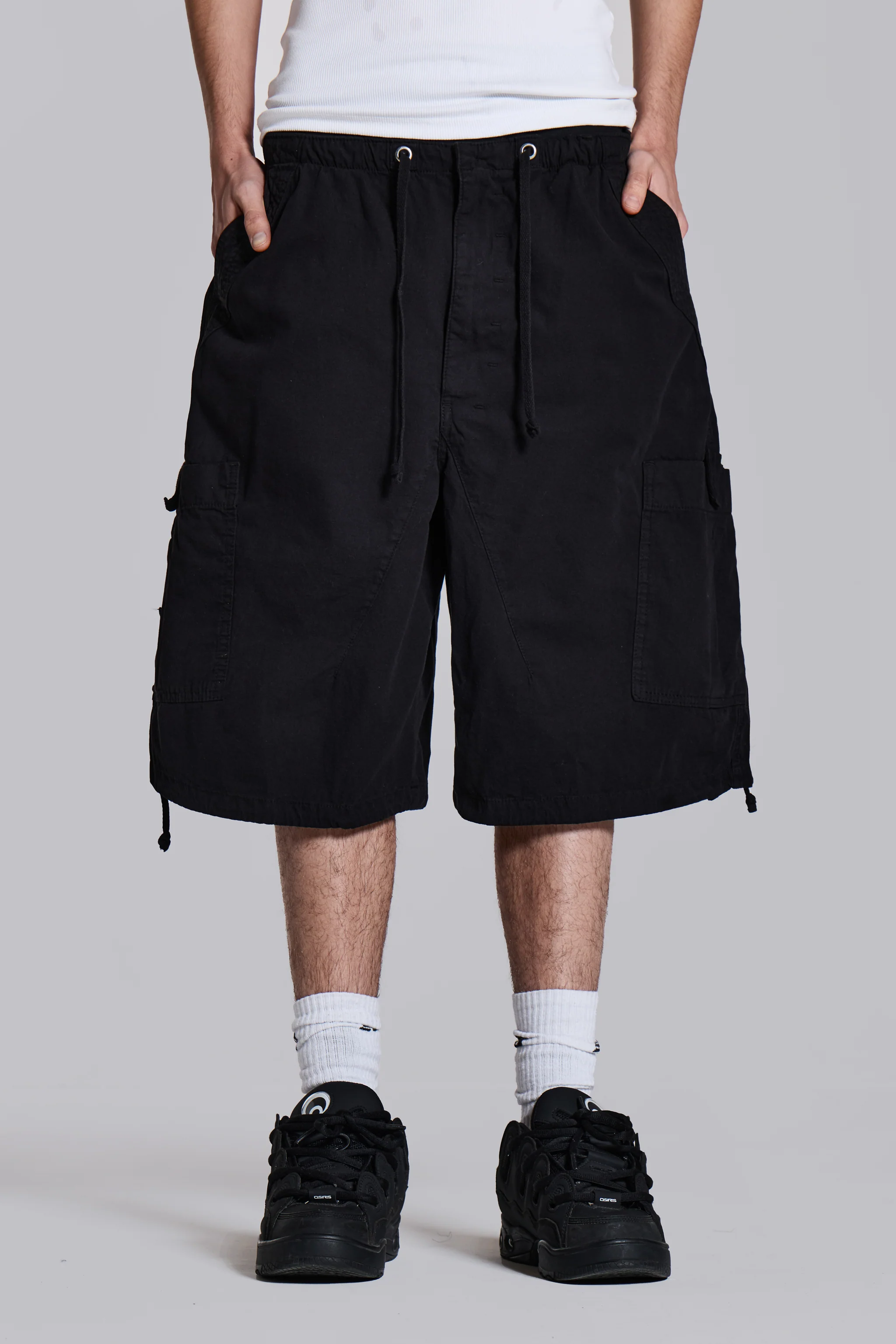 Black Parachute Cargo Baggy Shorts