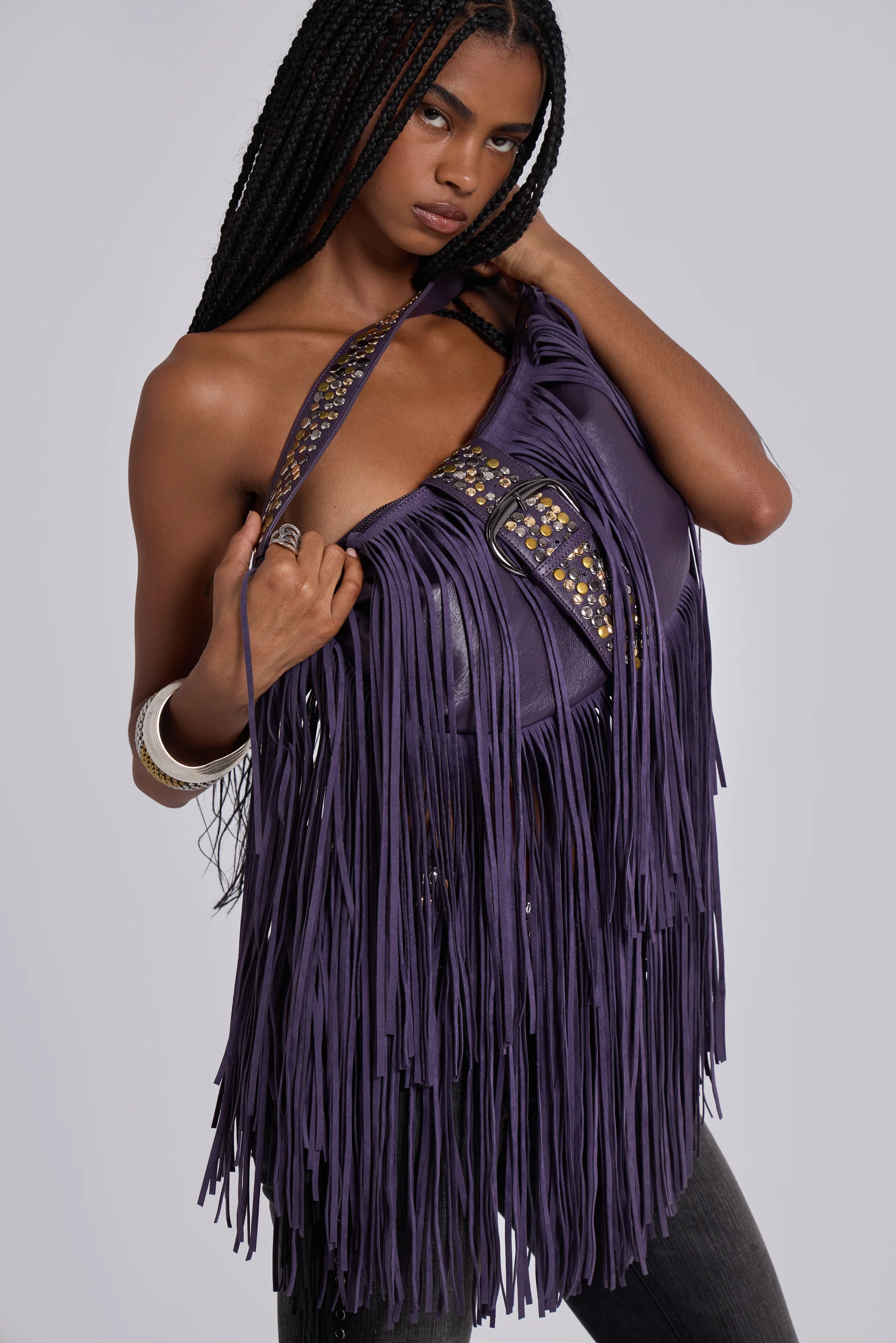 Amethyst Fringe Studded Shoulder Bag 10 Amethyst Fringe Studded Shoulder Bag