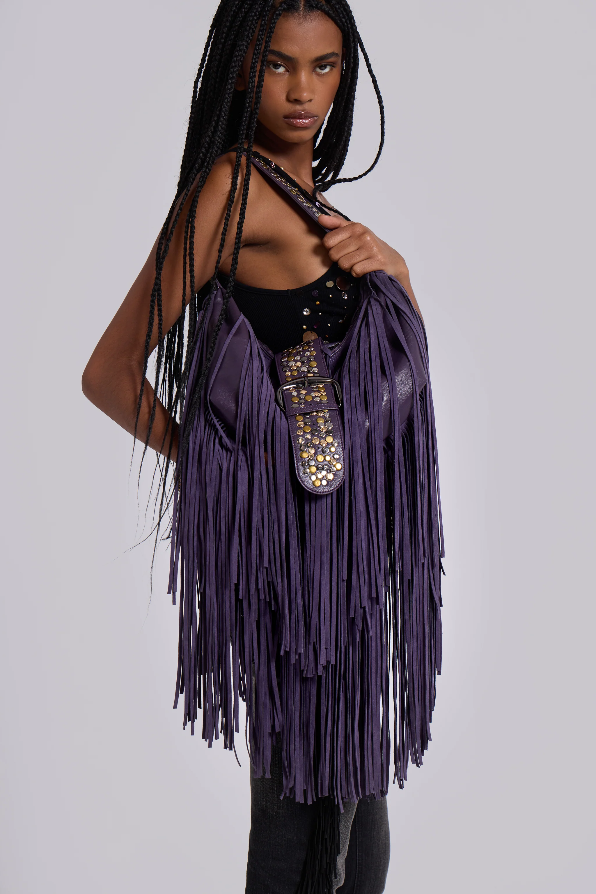 Amethyst Fringe Studded Shoulder Bag 11 Amethyst Fringe Studded Shoulder Bag