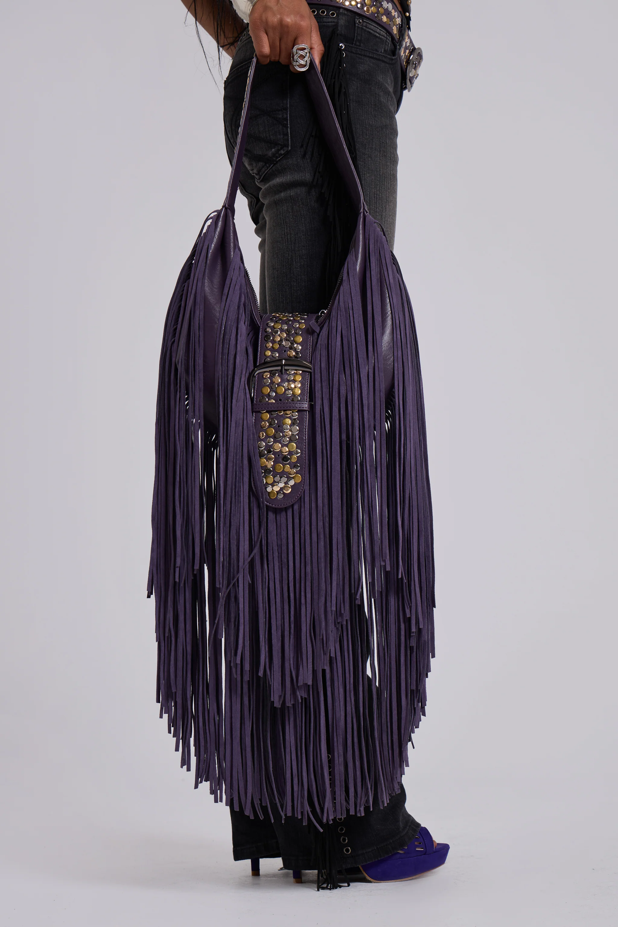 Amethyst Fringe Studded Shoulder Bag 14 Amethyst Fringe Studded Shoulder Bag