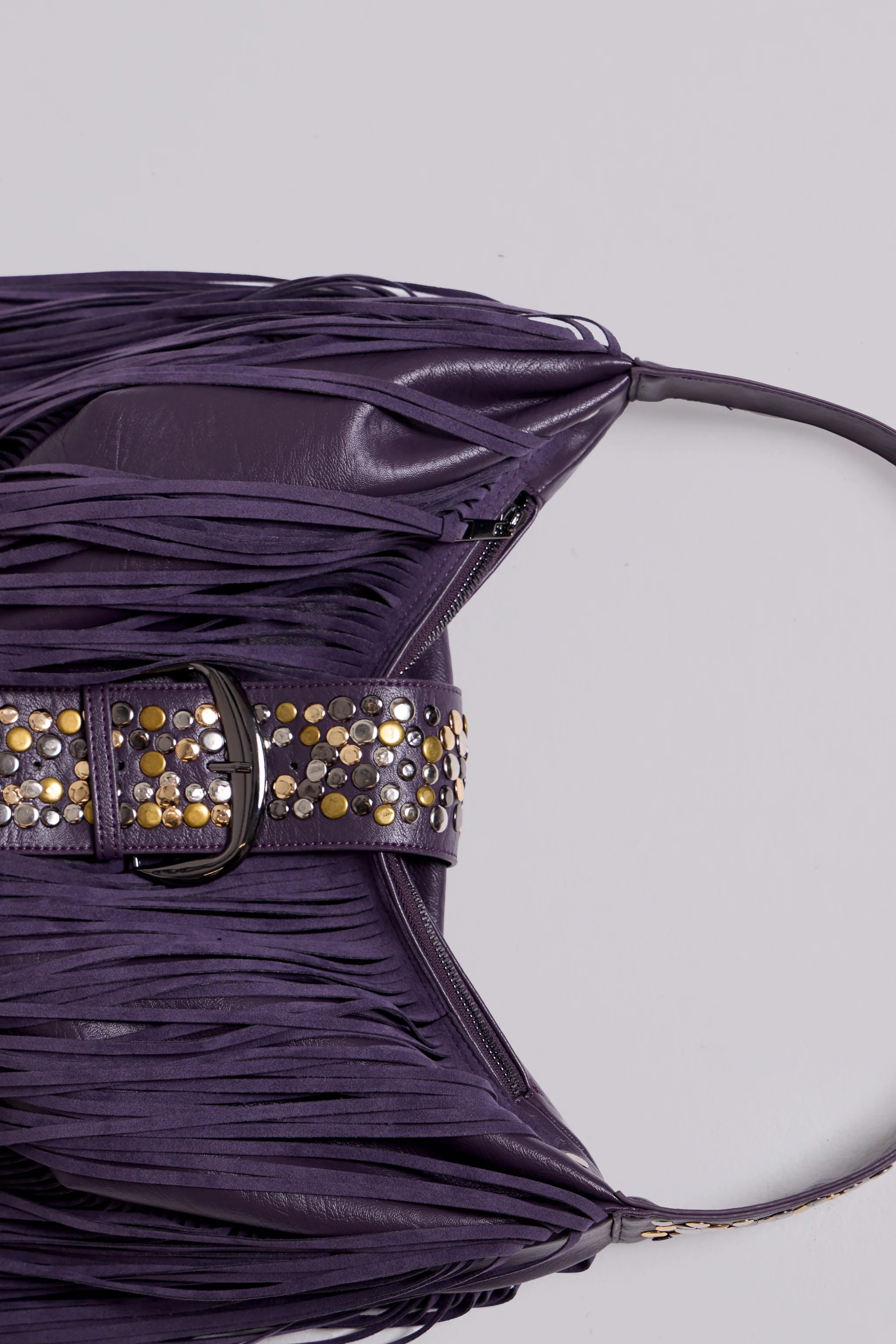 Amethyst Fringe Studded Shoulder Bag 15 Amethyst Fringe Studded Shoulder Bag