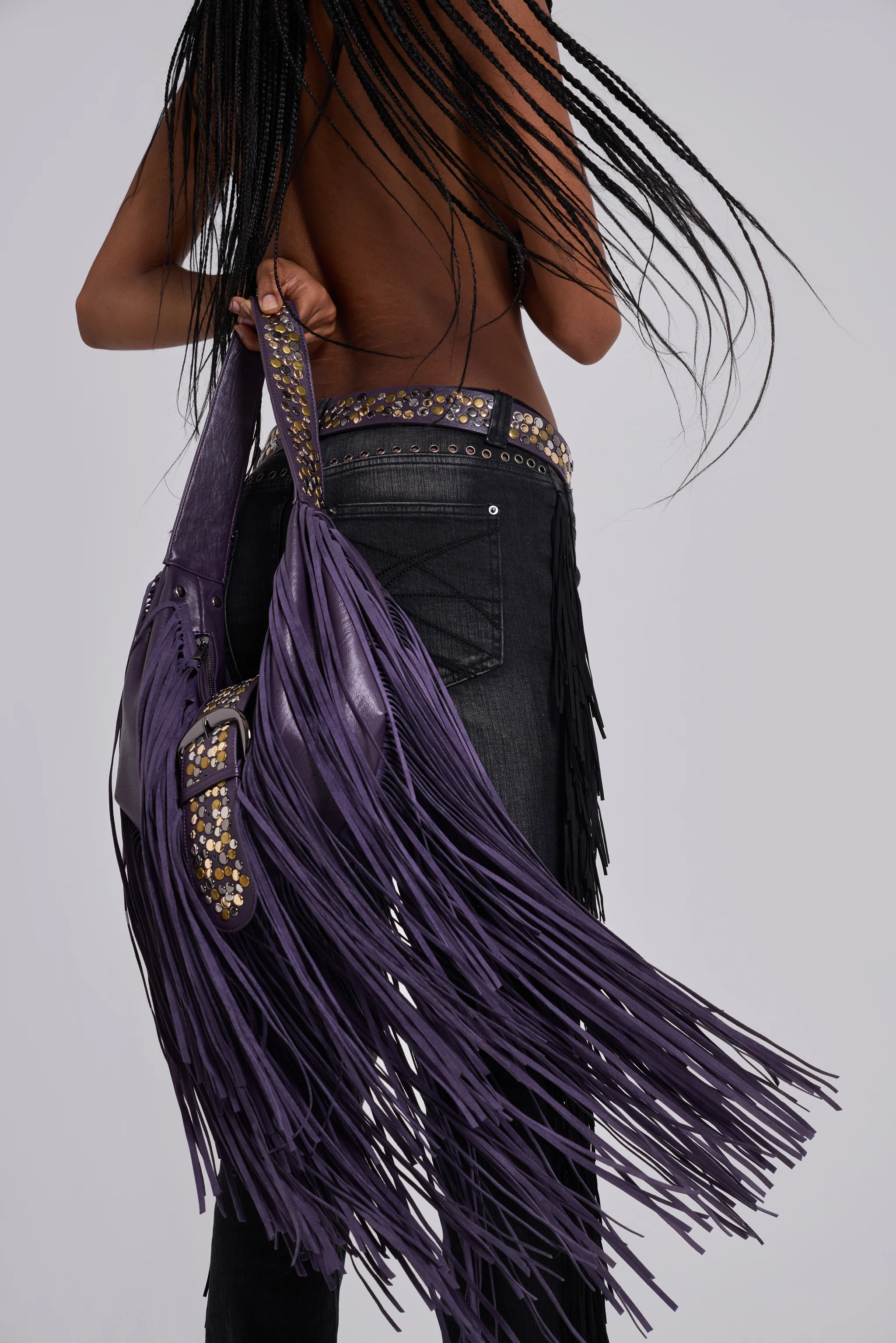 Amethyst Fringe Studded Shoulder Bag 16 Amethyst Fringe Studded Shoulder Bag