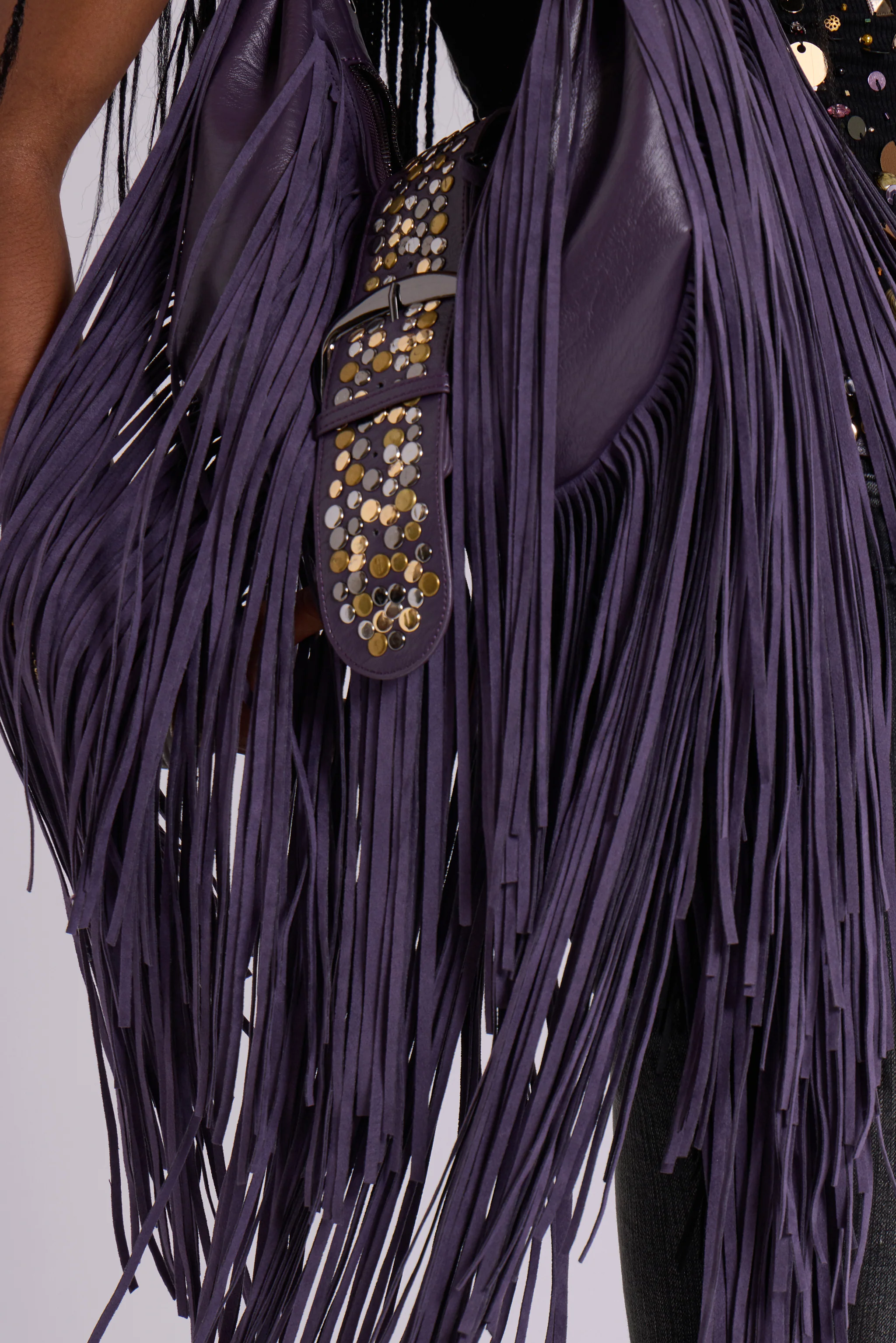 Amethyst Fringe Studded Shoulder Bag 17 Amethyst Fringe Studded Shoulder Bag