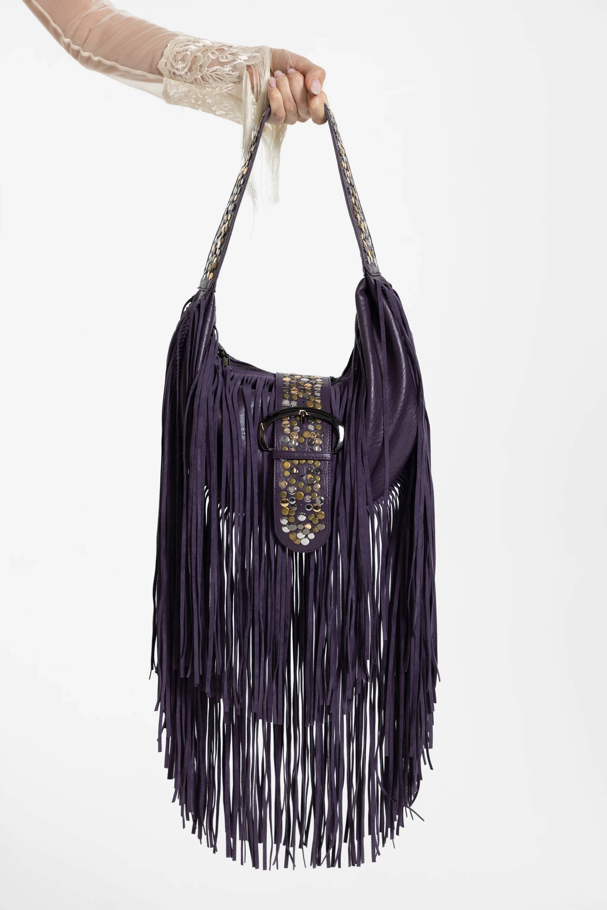 Amethyst Fringe Studded Shoulder Bag 5 Amethyst Fringe Studded Shoulder Bag