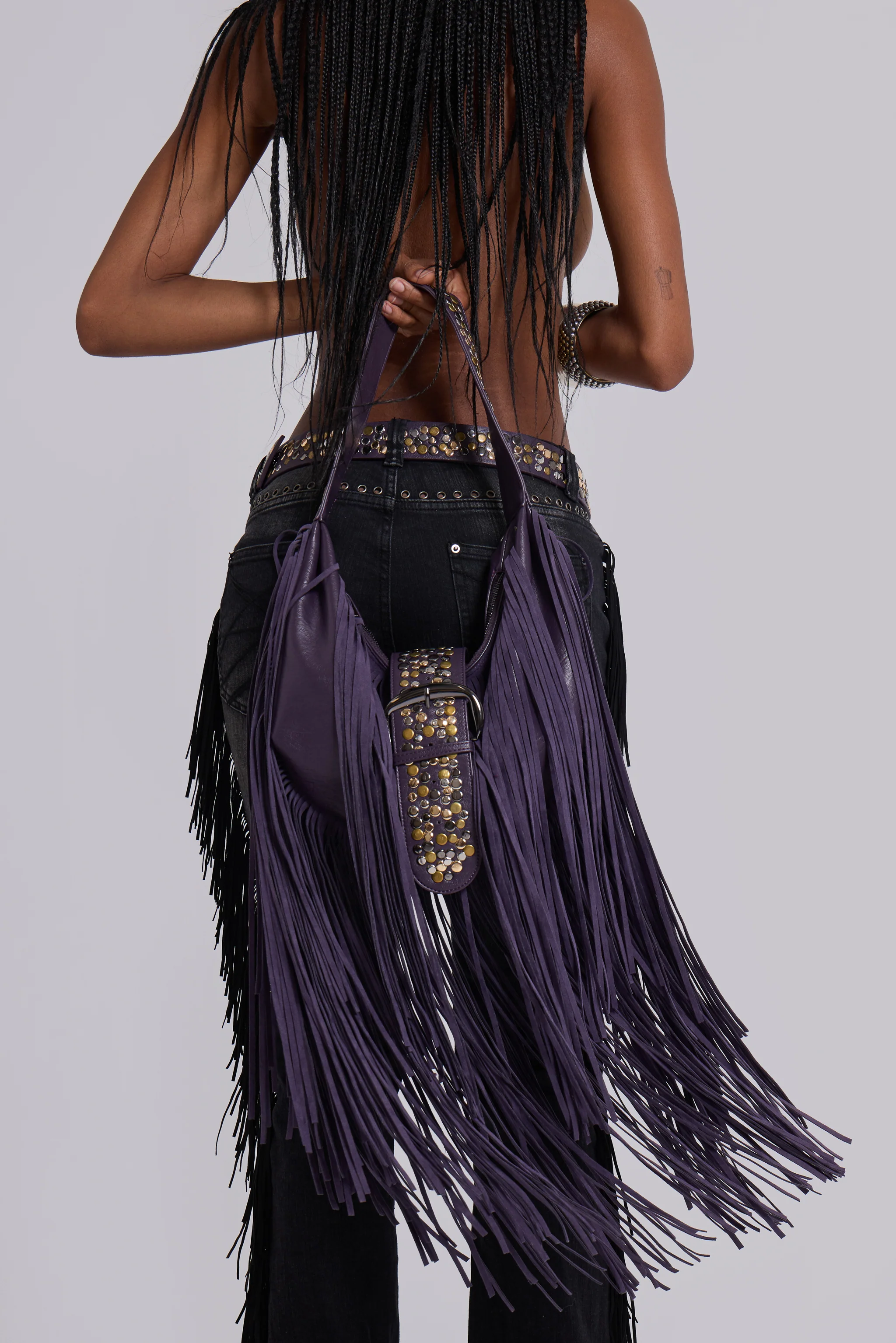 Amethyst Fringe Studded Shoulder Bag 9 Amethyst Fringe Studded Shoulder Bag