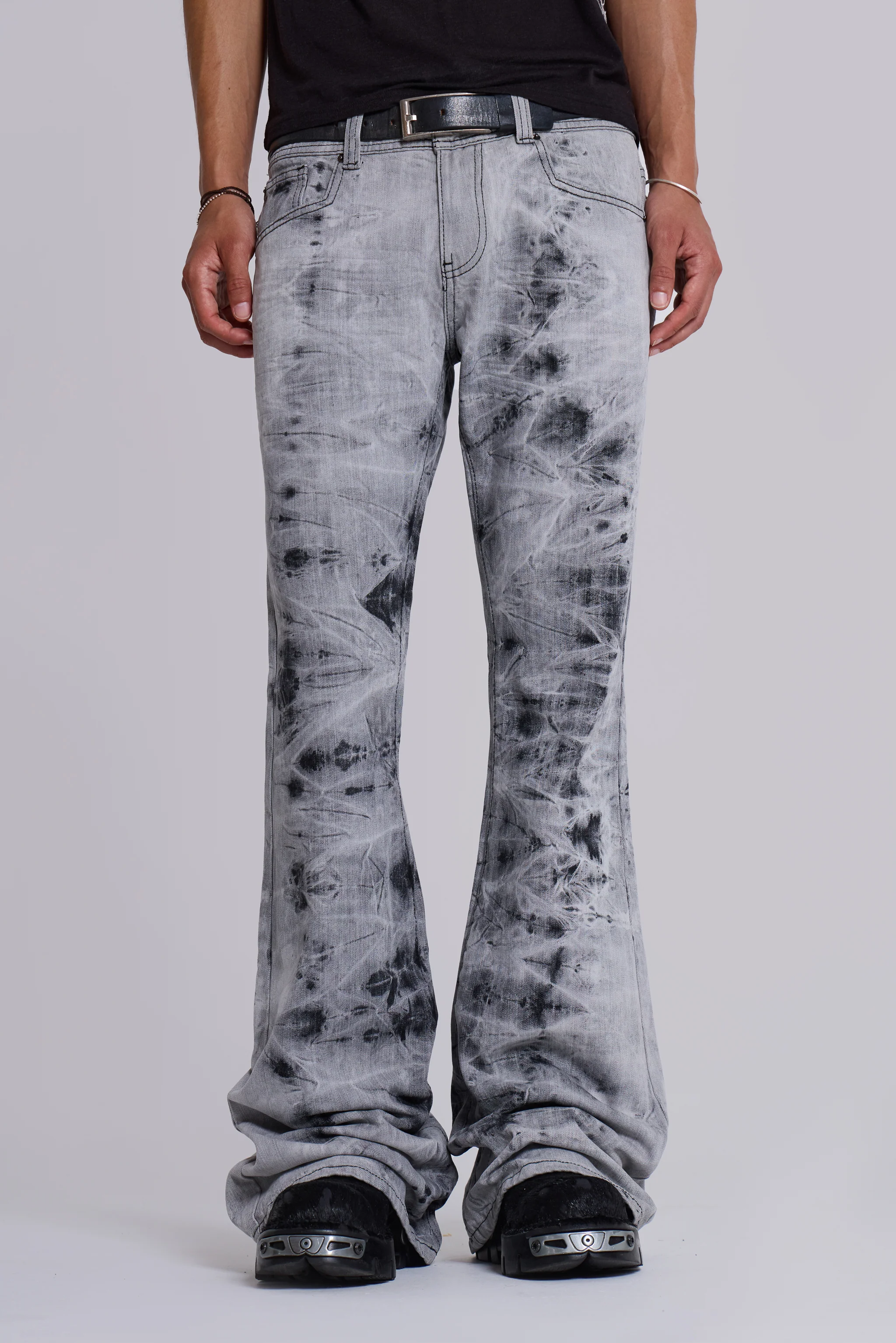 Grey Tie Dye Drift Bootcut Jeans